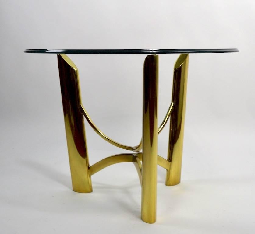 Brass Base Glass Top Table Attributed to Mastercraft For Sale 2