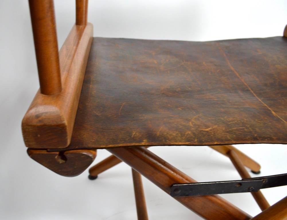 American Pair of Folding Campaign Directors Chairs in Leather