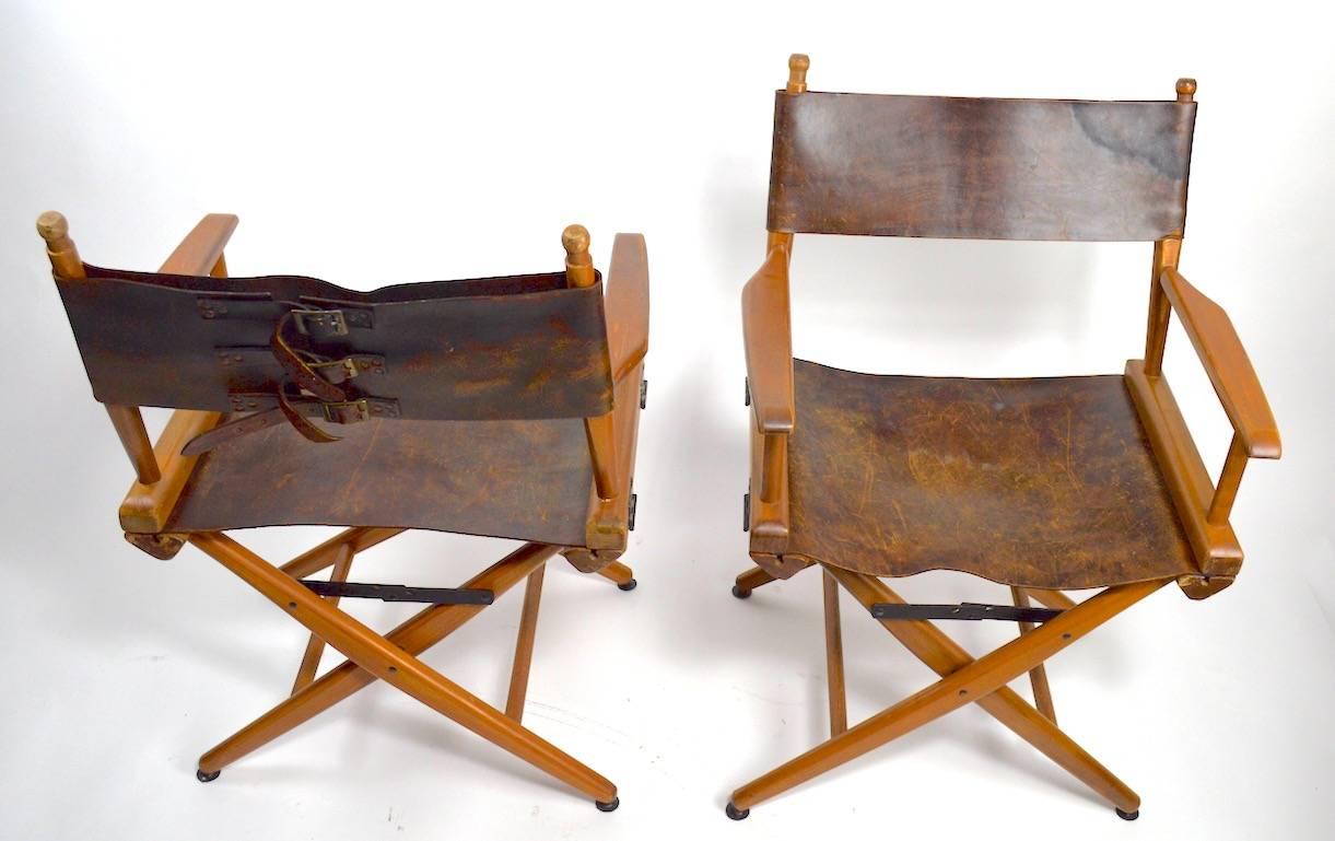 Pair of Folding Campaign Directors Chairs in Leather 3