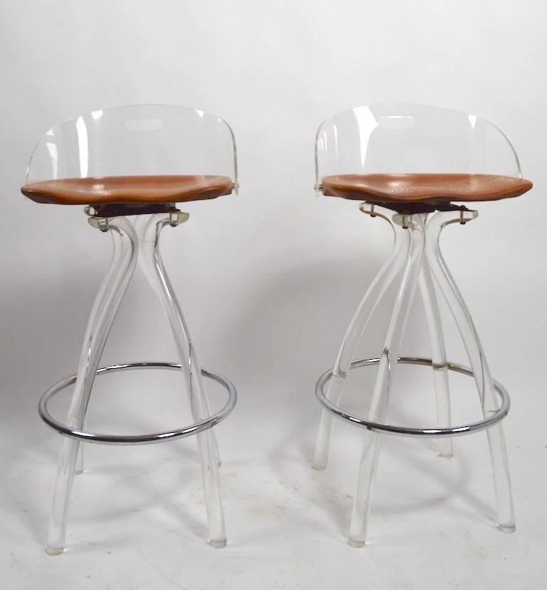 Mid-Century Modern Lucite and Wood Bar with Stools