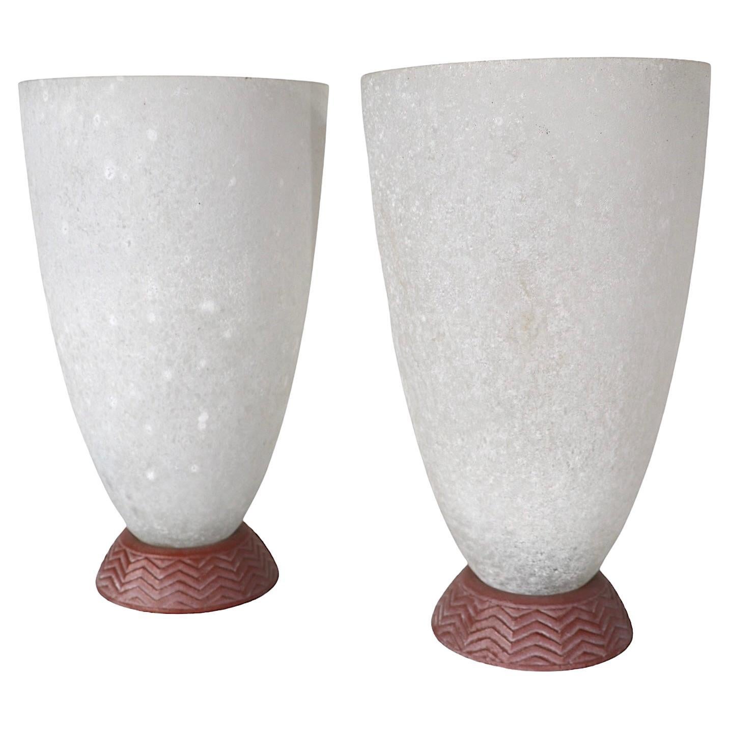 Paire de lampes en forme d'urne en verre de Murano, finition Coroso
