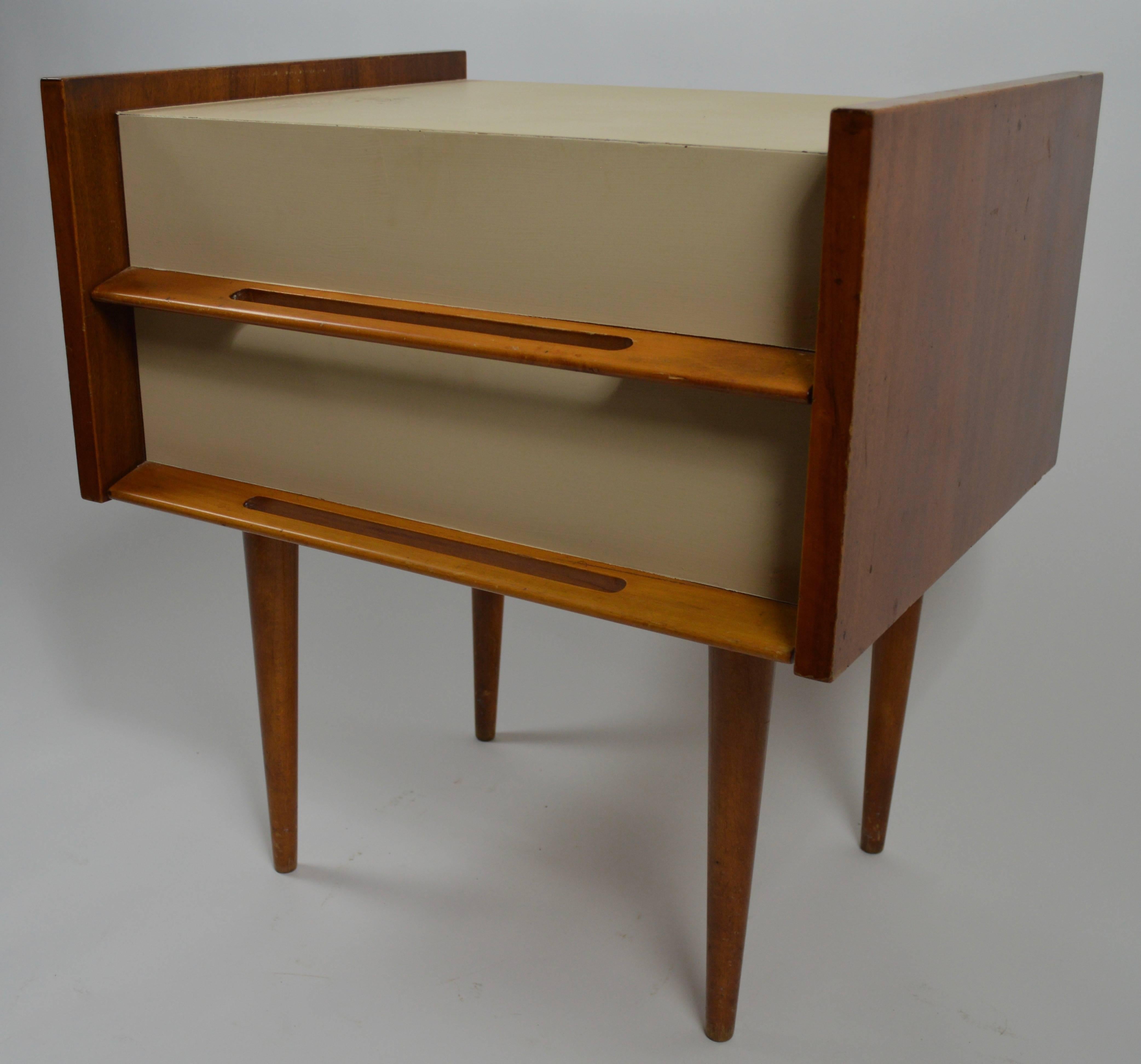 Birch Pair of Edmund Spence Blonde and White Two-Drawer Nightstands