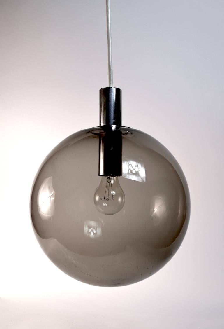 Mid-Century Modern Smoked Glass Ball Fixture Attributed to Lightolier For Sale