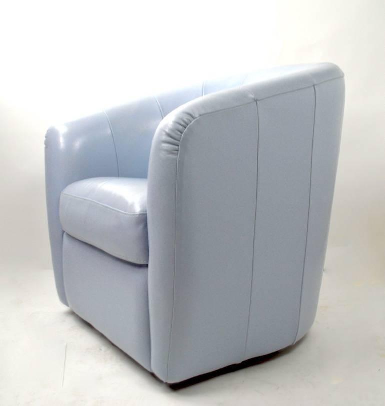Pair of Powder Blue Leather Swivel Chairs 2