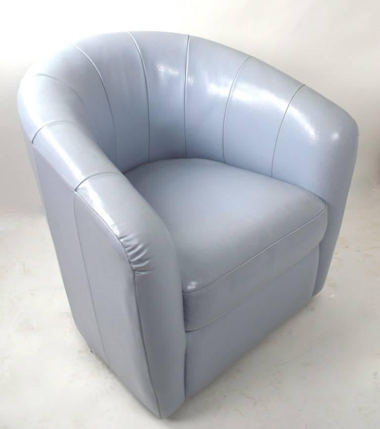 20th Century Pair of Powder Blue Leather Swivel Chairs