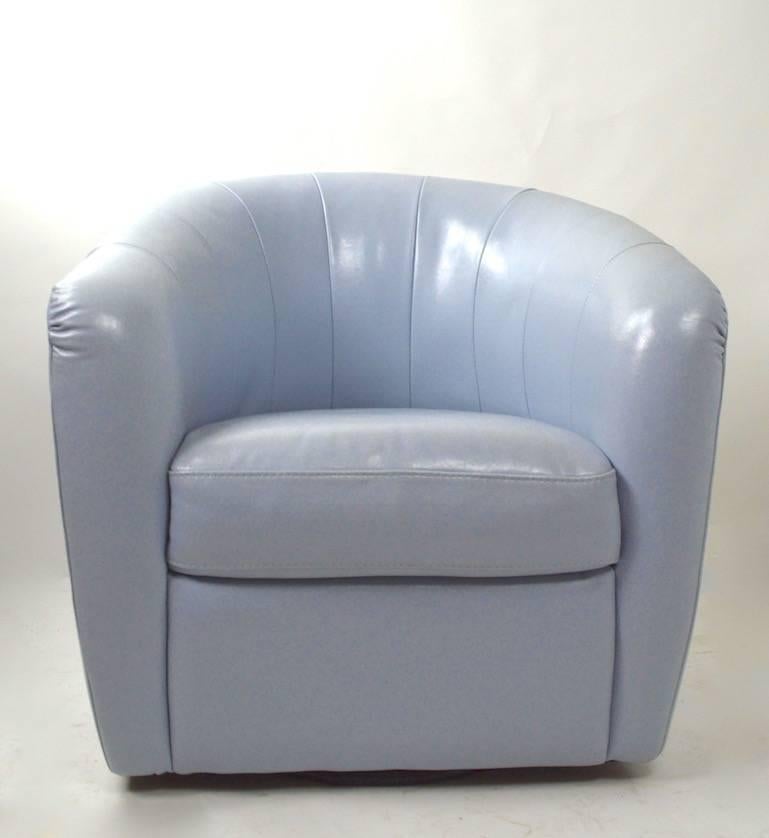 Pair of Powder Blue Leather Swivel Chairs 1