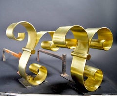 Brass Scroll Andirons After Raymond Subes