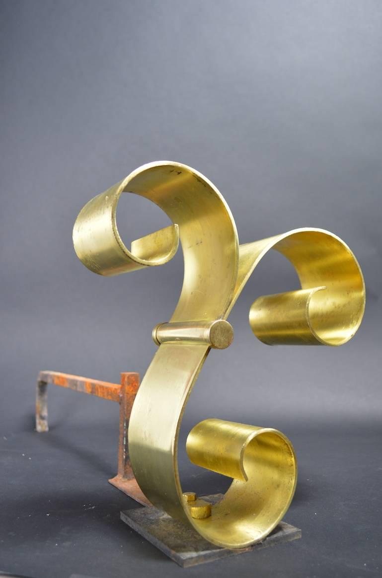 Art Deco Brass Scroll Andirons After Raymond Subes For Sale