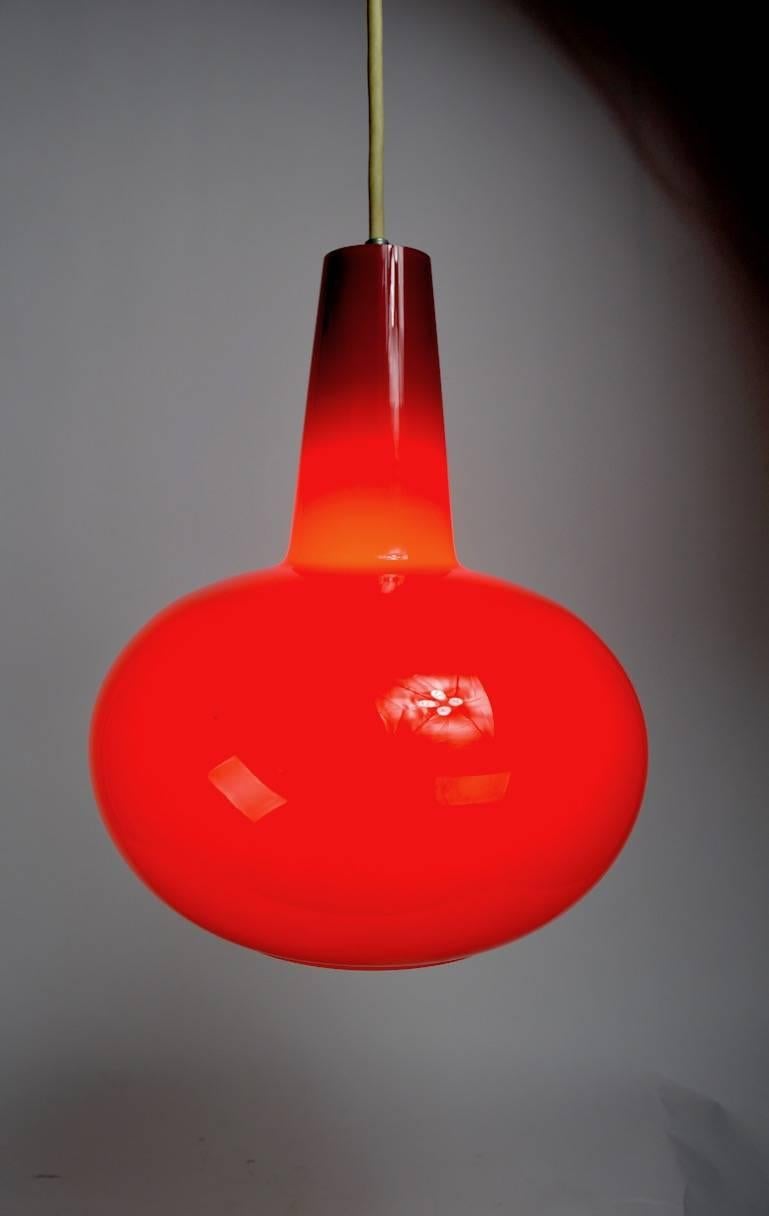 Colored Glass Pendant by Prescolite  Red 2 available In Excellent Condition For Sale In New York, NY