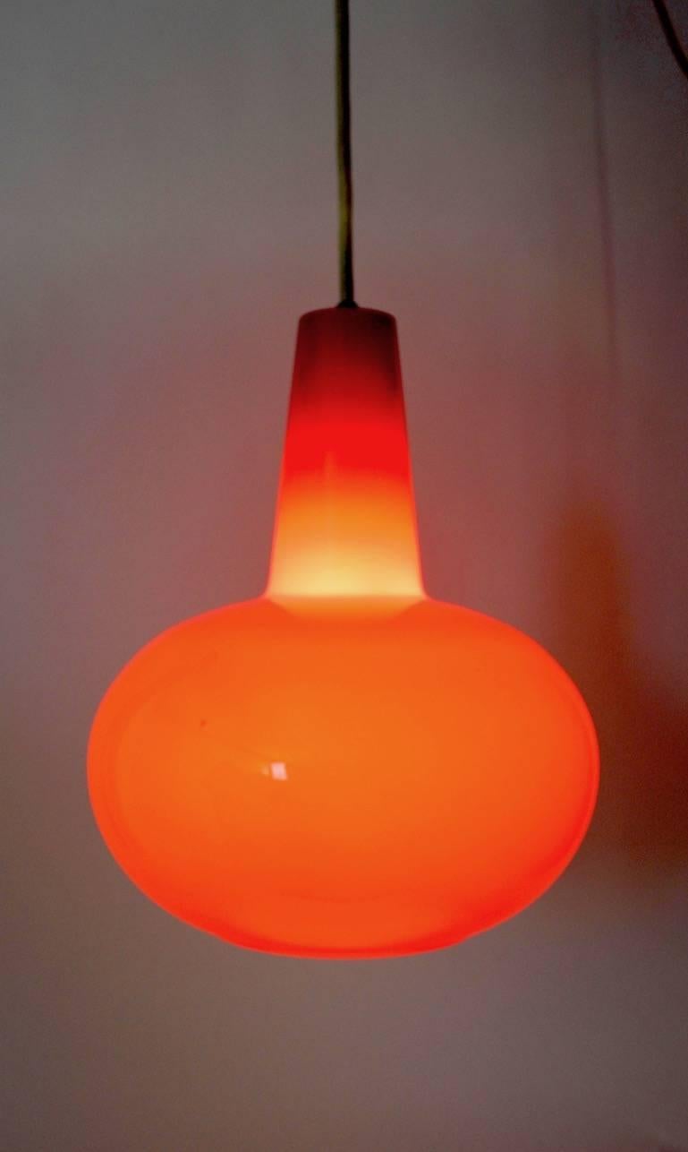 American Colored Glass Pendant by Prescolite  Red 2 available For Sale