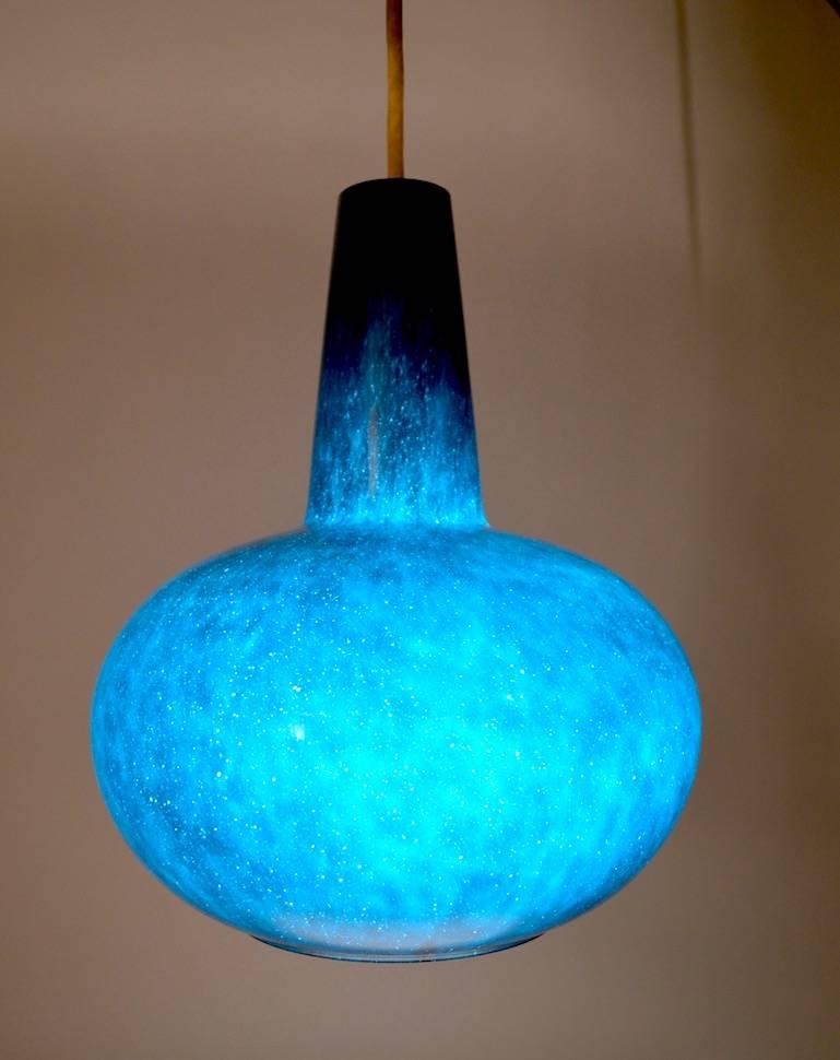 Mid-Century Modern Colored Glass Pendant by Prescolite  Blue