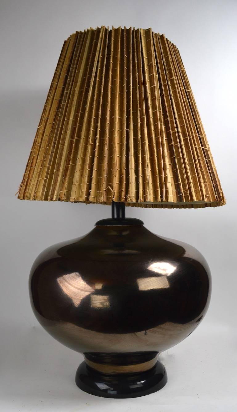 Large Mid Century Metallic Glaze Table Lamp 1