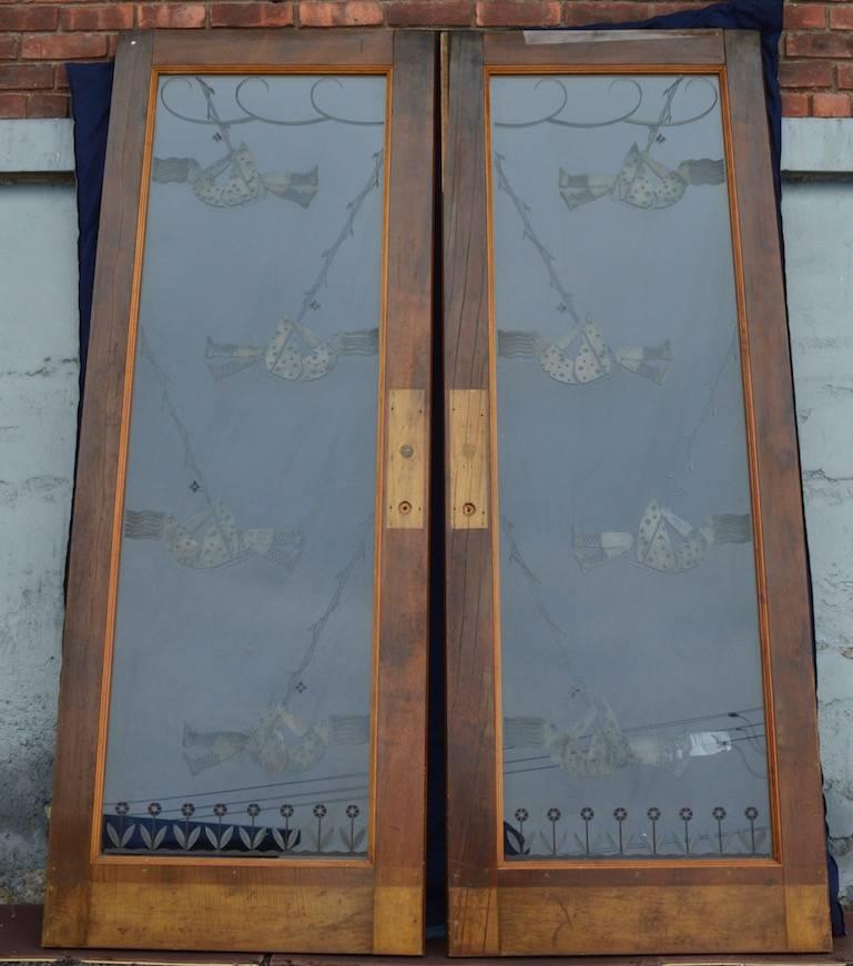 20th Century Pair of Art Deco Etched Glass Doors