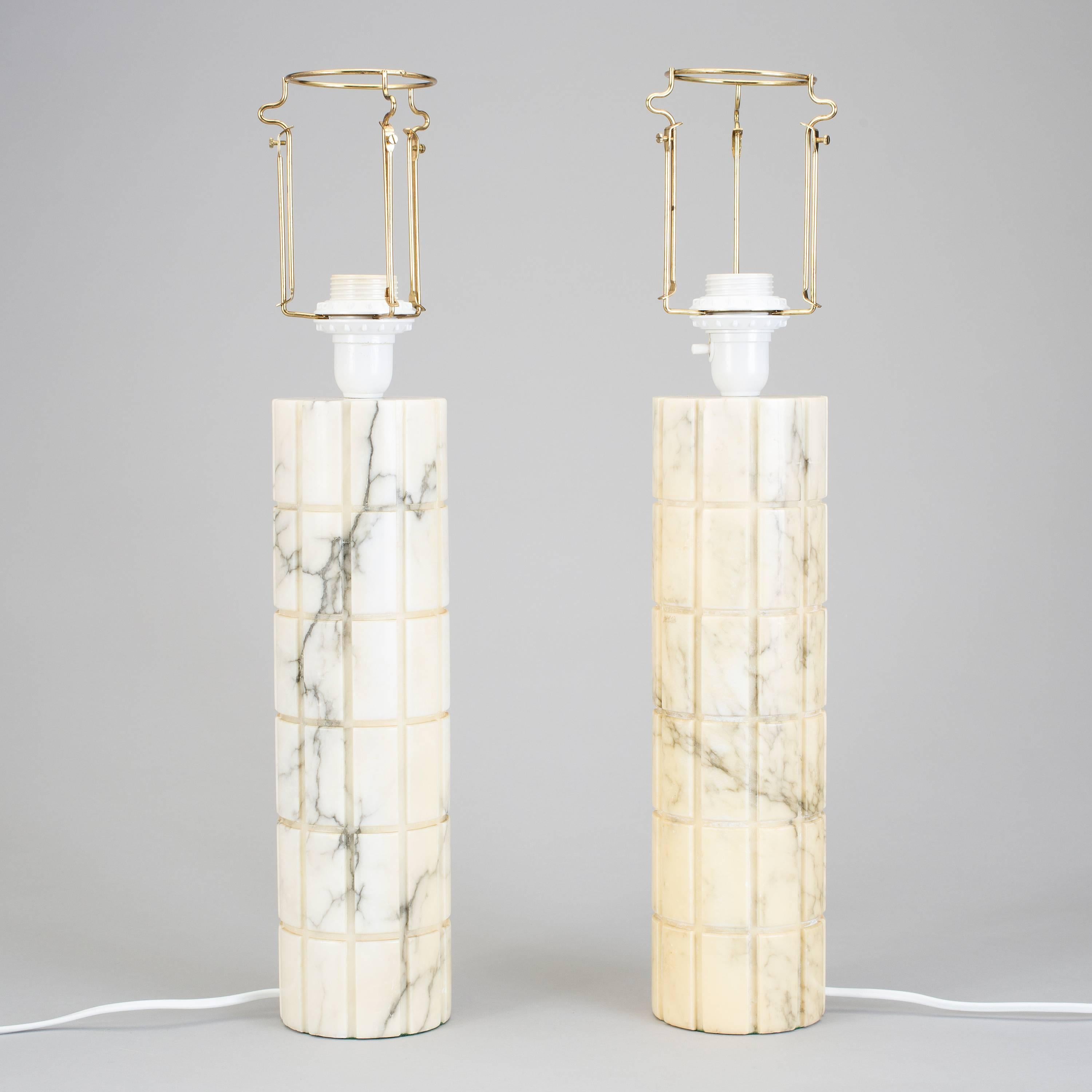 Mid-Century Modern Pair of Marble Table Lamps by Bergboms, Sweden, circa 1960 For Sale