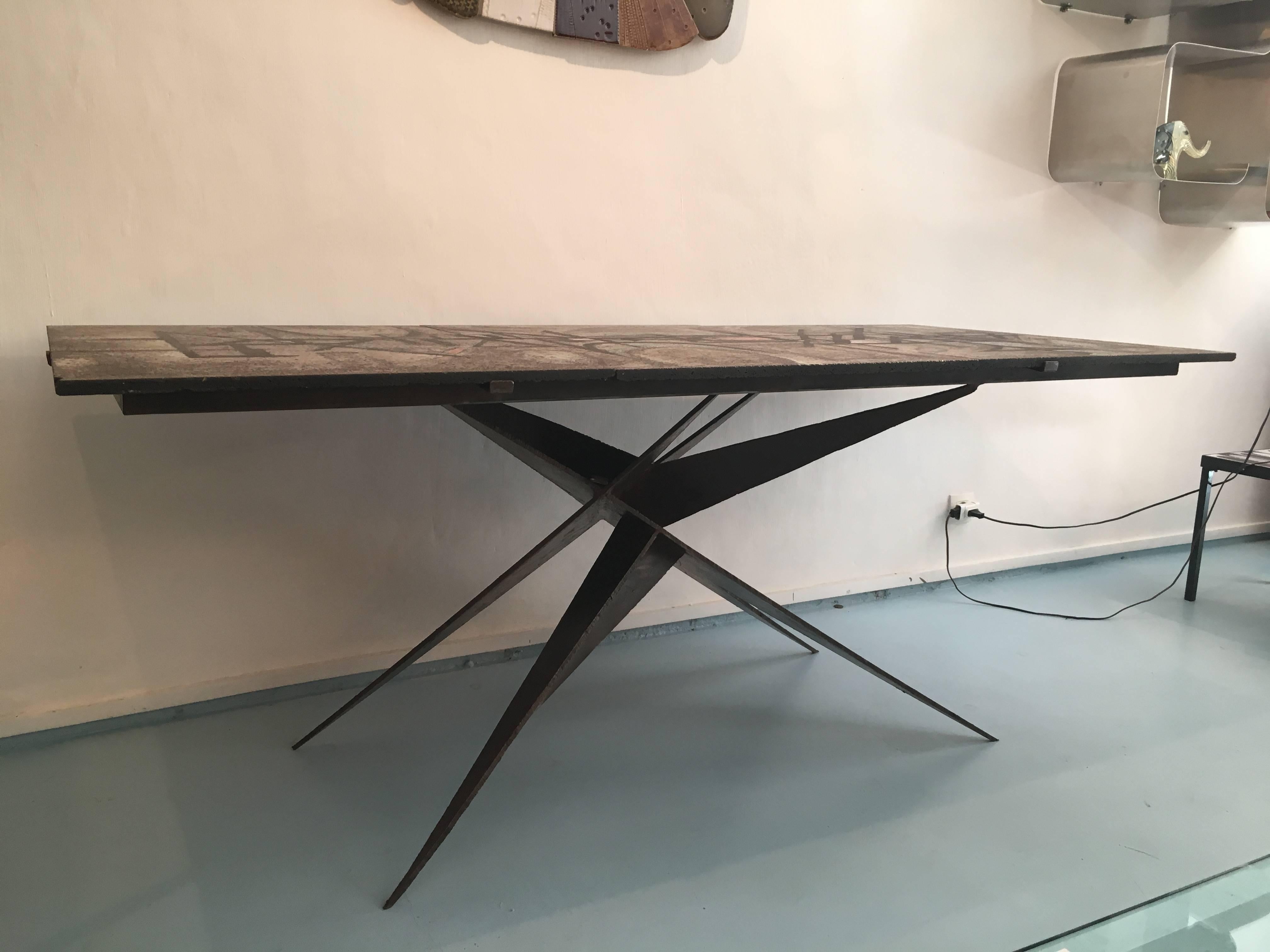 Mid-20th Century Important Brutalist Table, France, circa 1950 For Sale
