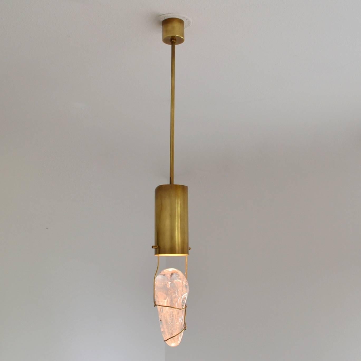 Pendant by Angelo Brotto manufactured by Esperia, circa 1980.
Dimension of the glass element 10 in /23 cm.
Two pendants are available.
