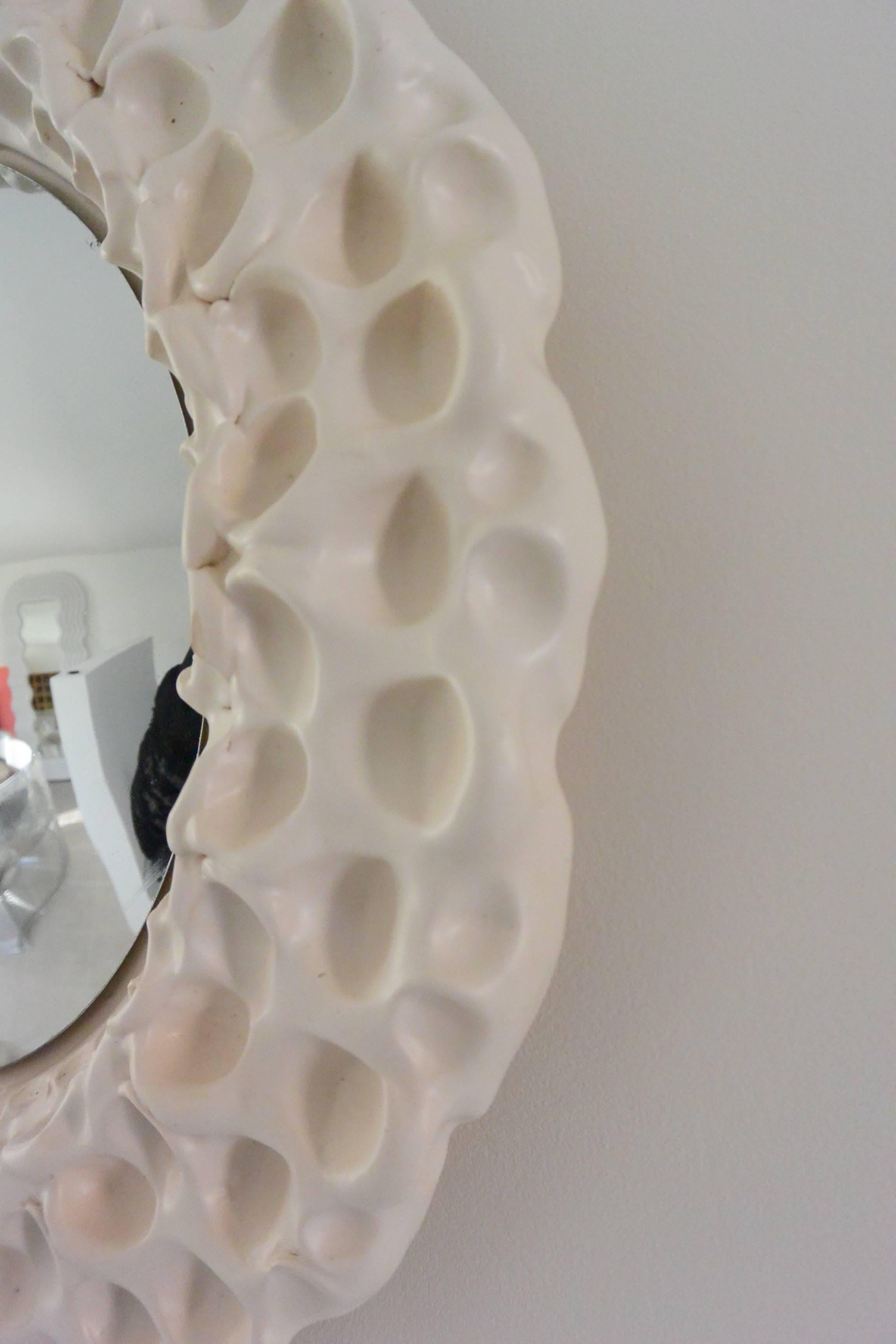 Mid-Century Modern Ceramic Convex Mirror by Atelier Buffile, France, circa 1980 For Sale