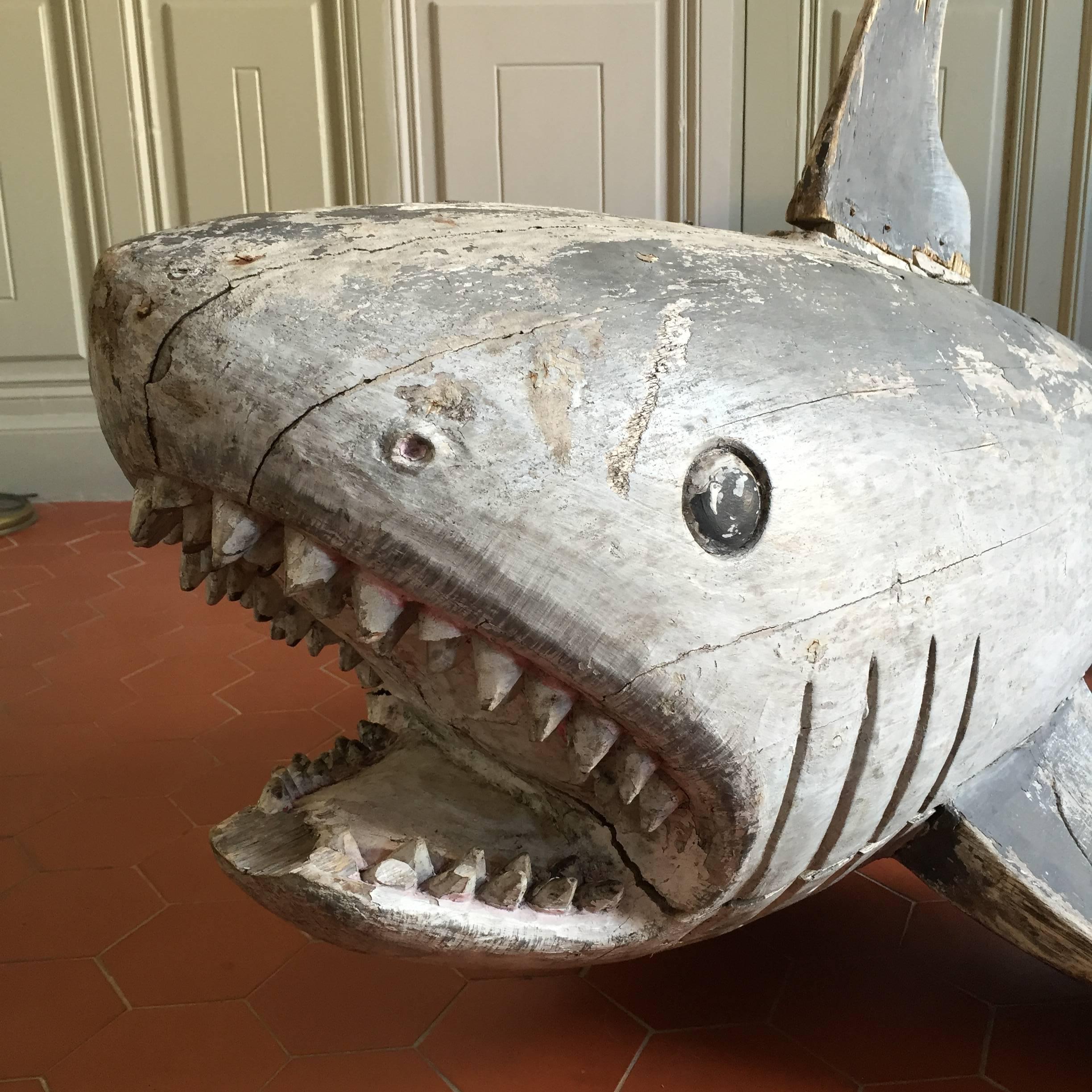 Wood Unique Shark Sculpture, France, circa 1920 For Sale
