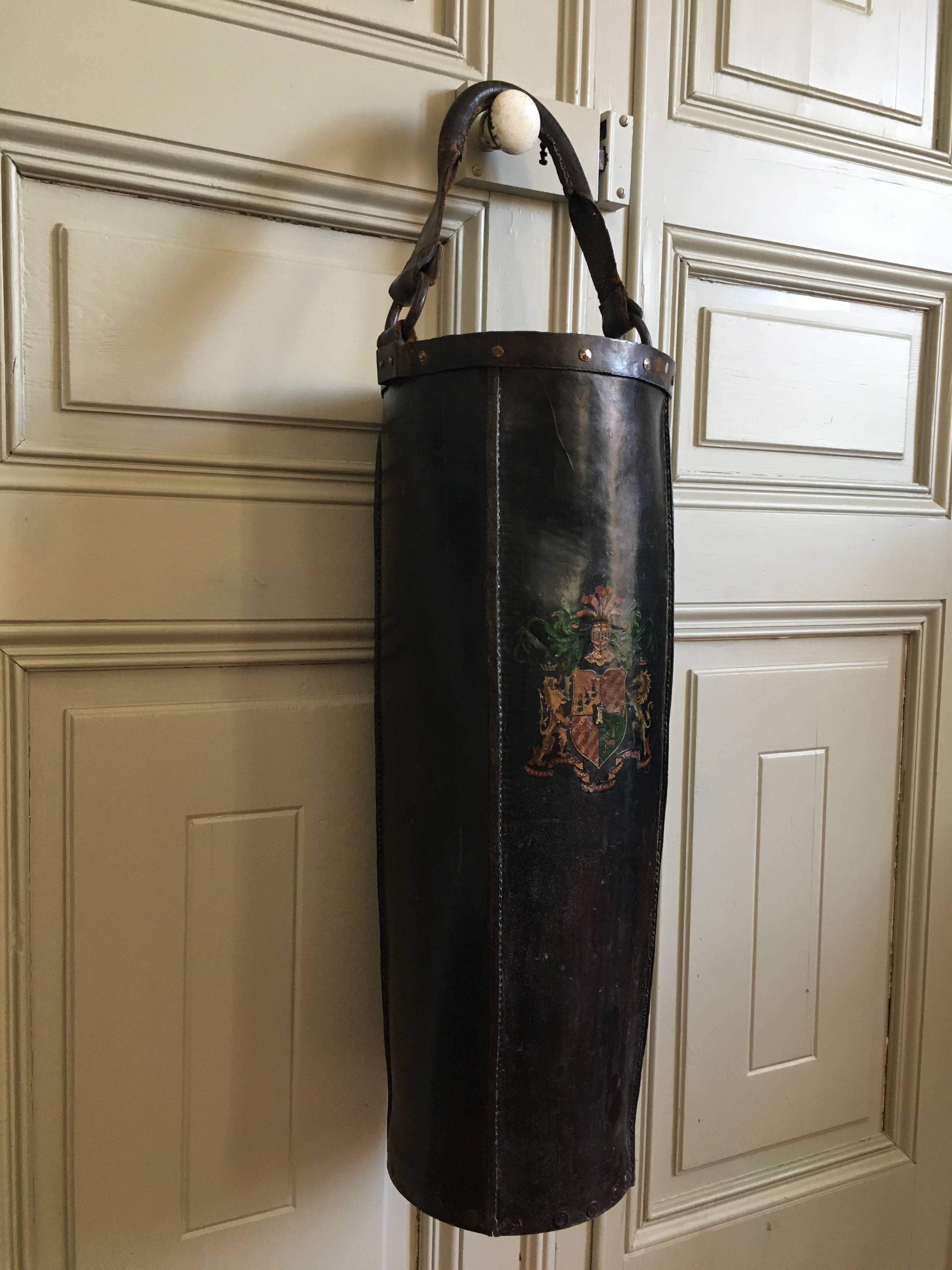 French Provincial Unusual Leather Umbrella Stand, France, circa 1850 For Sale
