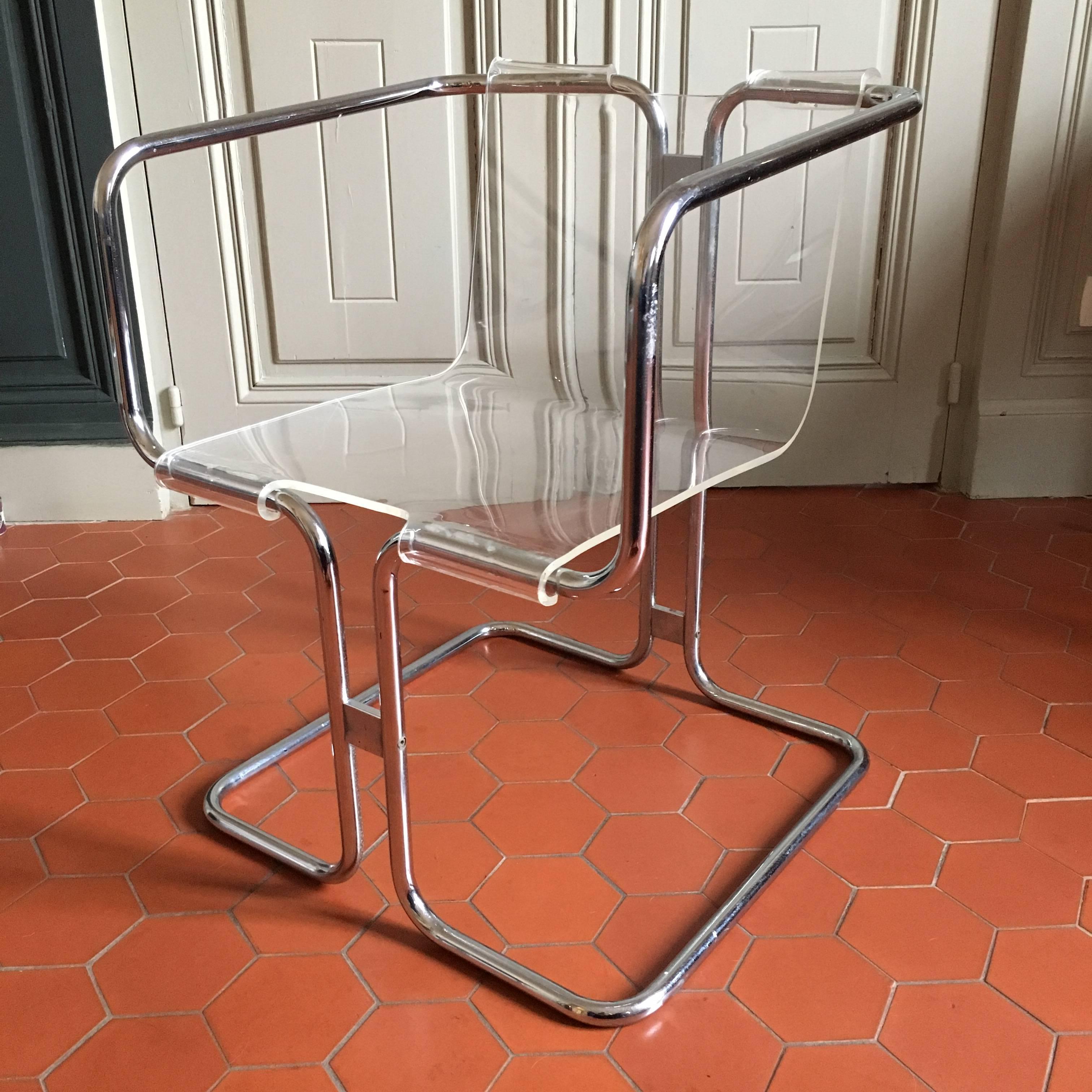Modern Fabio Lenci Lucite Chairs, Italy, circa 1970 For Sale