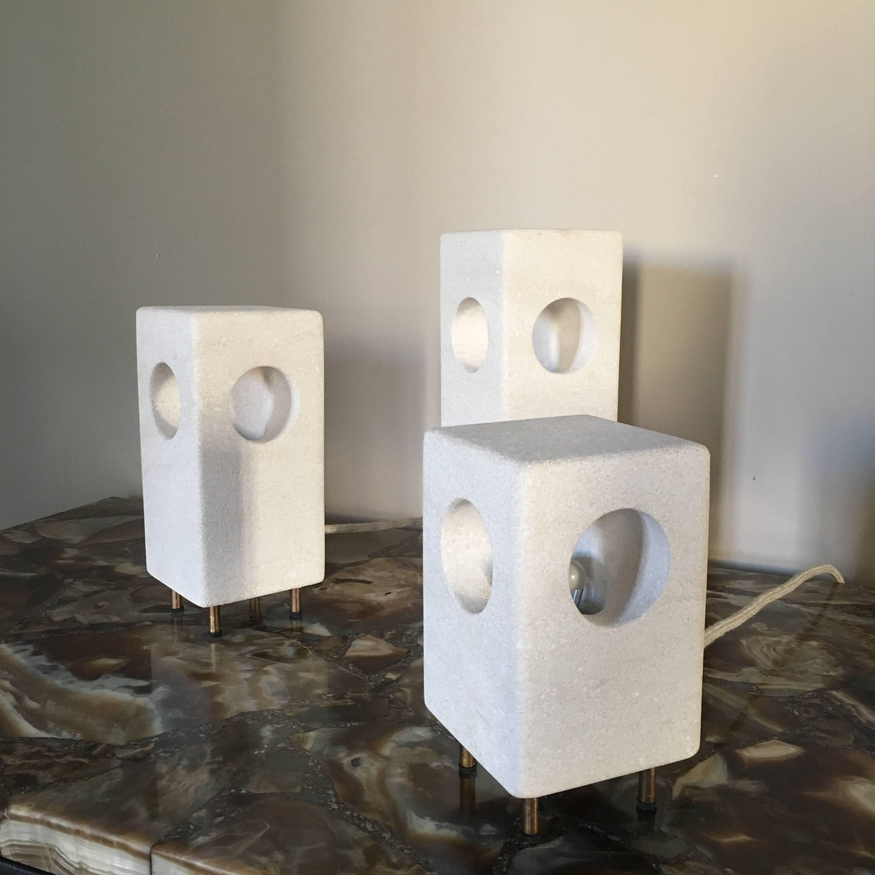 Mid-Century Modern Set of Stone Table Lamps by Albert Tormos, France, circa 1980