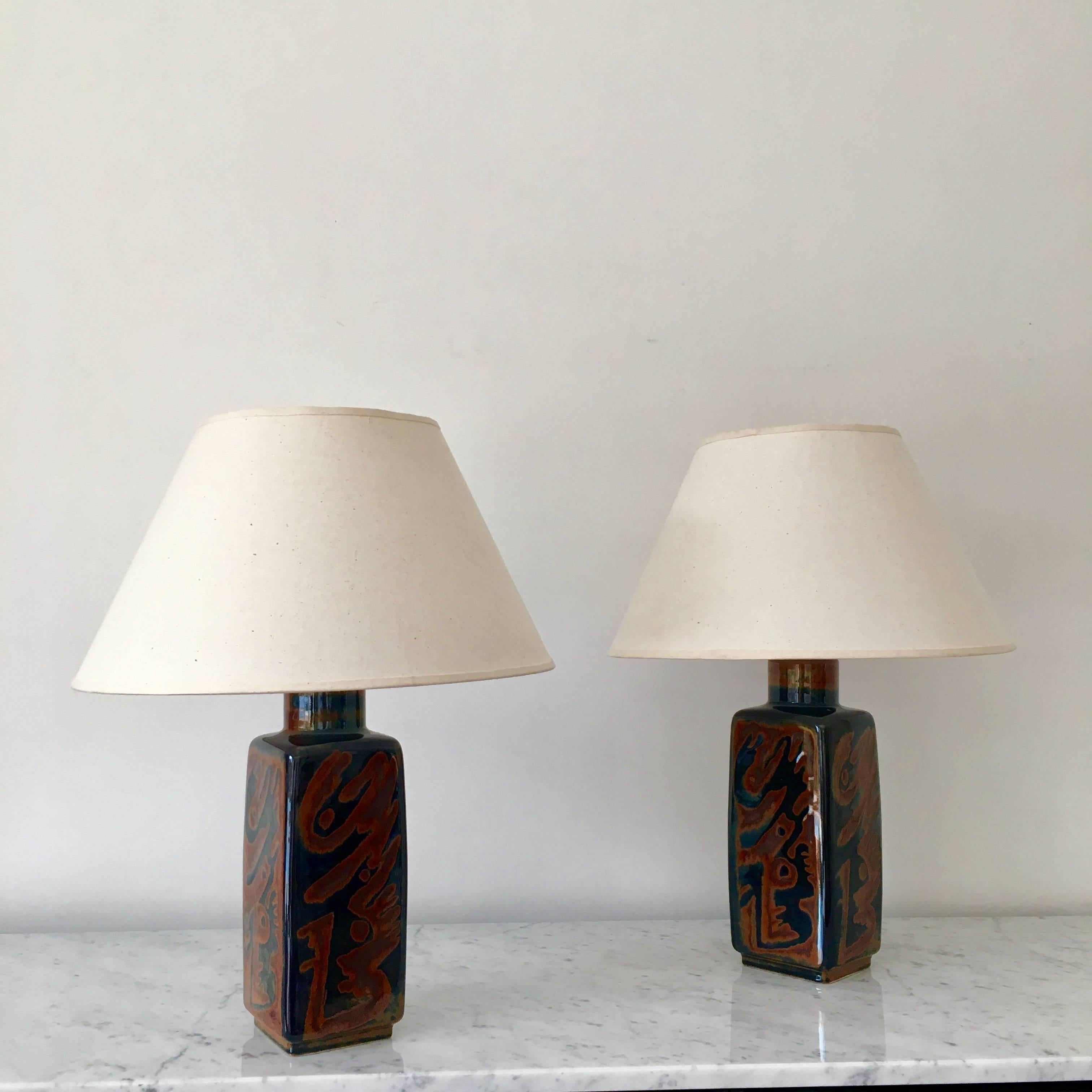 Mid-Century Modern Pair of Ceramic Table Lamps by Carl Harry Stalhane, Sweden, circa 1960 For Sale