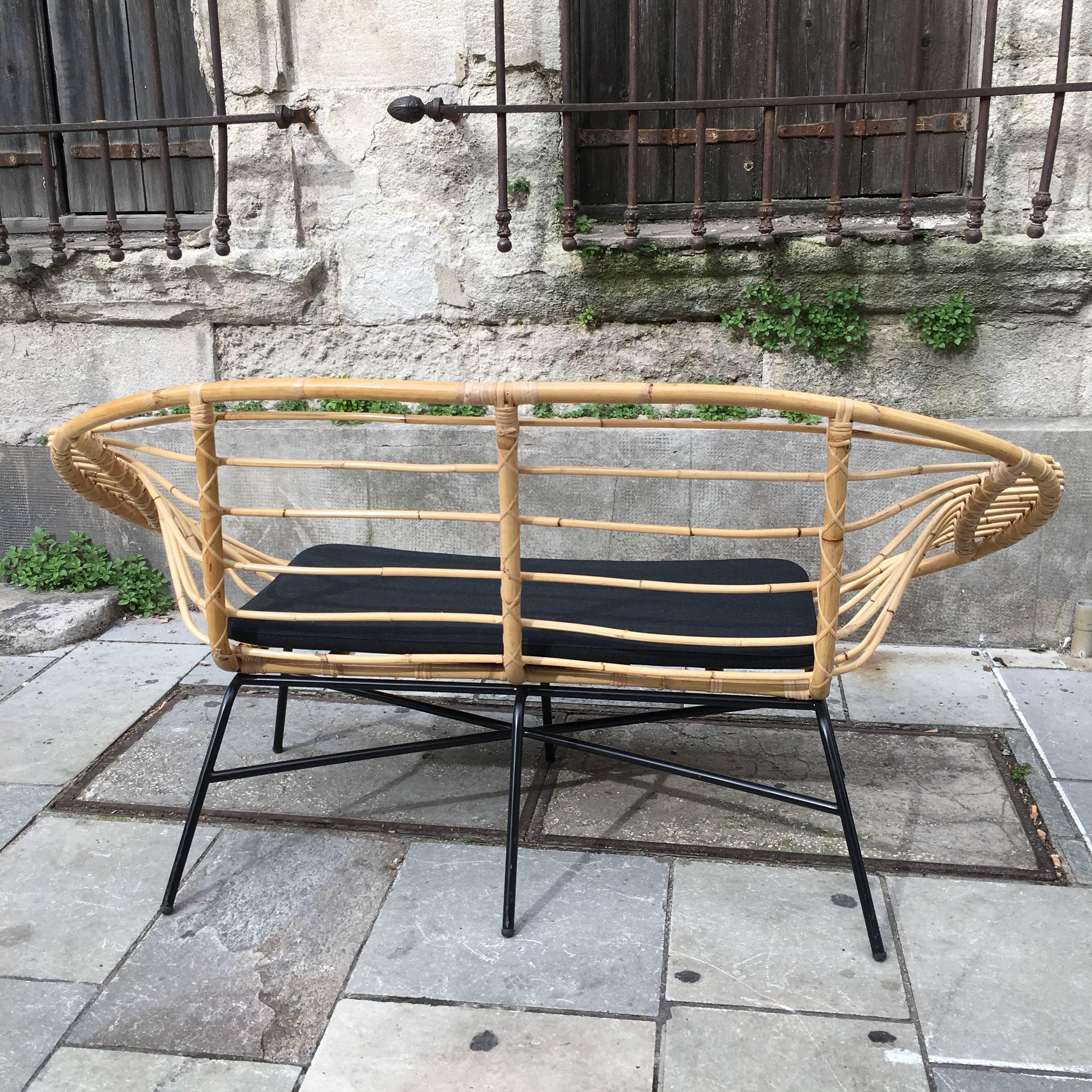 Rare Rattan Sofa by Janine Abraham & Dirk Jan Rol, France, circa 1950 In Excellent Condition For Sale In Fuveau, Provence