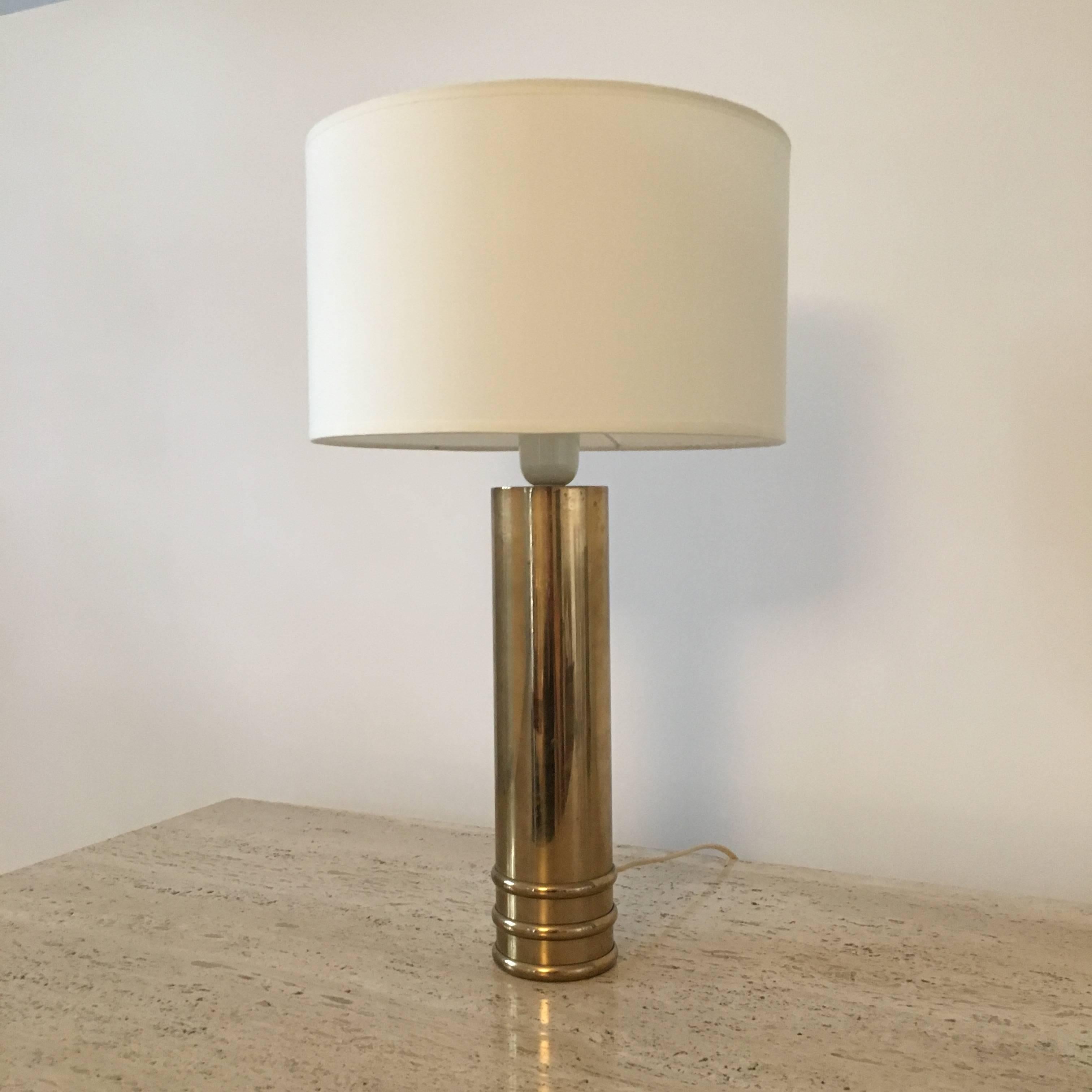 Pair of table lamps by Bergboms;
Manufactured in Sweden, circa 1960;
Brass, textile.
  