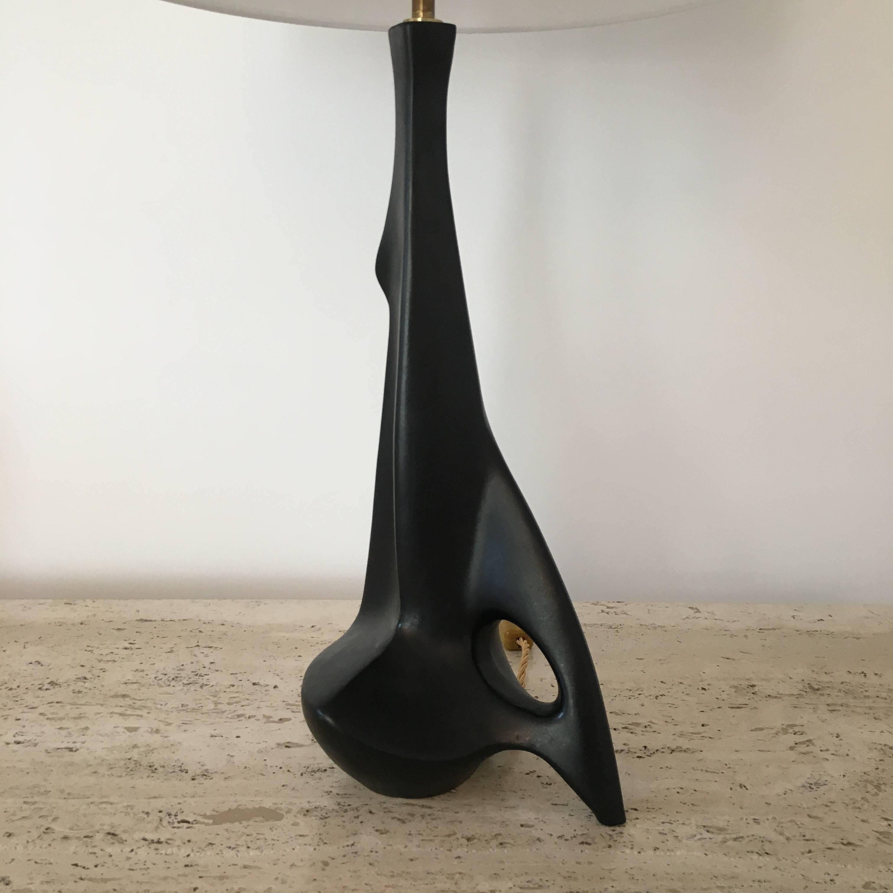 Mid-Century Modern Pair of Black Ceramic Table Lamps by Angelo Brotto, Italy, circa 1980 For Sale