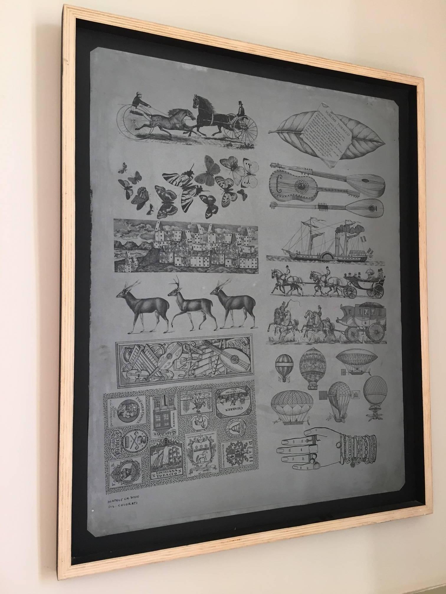 An original Fornasetti zinc lithograph plate by Piero Fornasetti;
labeled lower left 