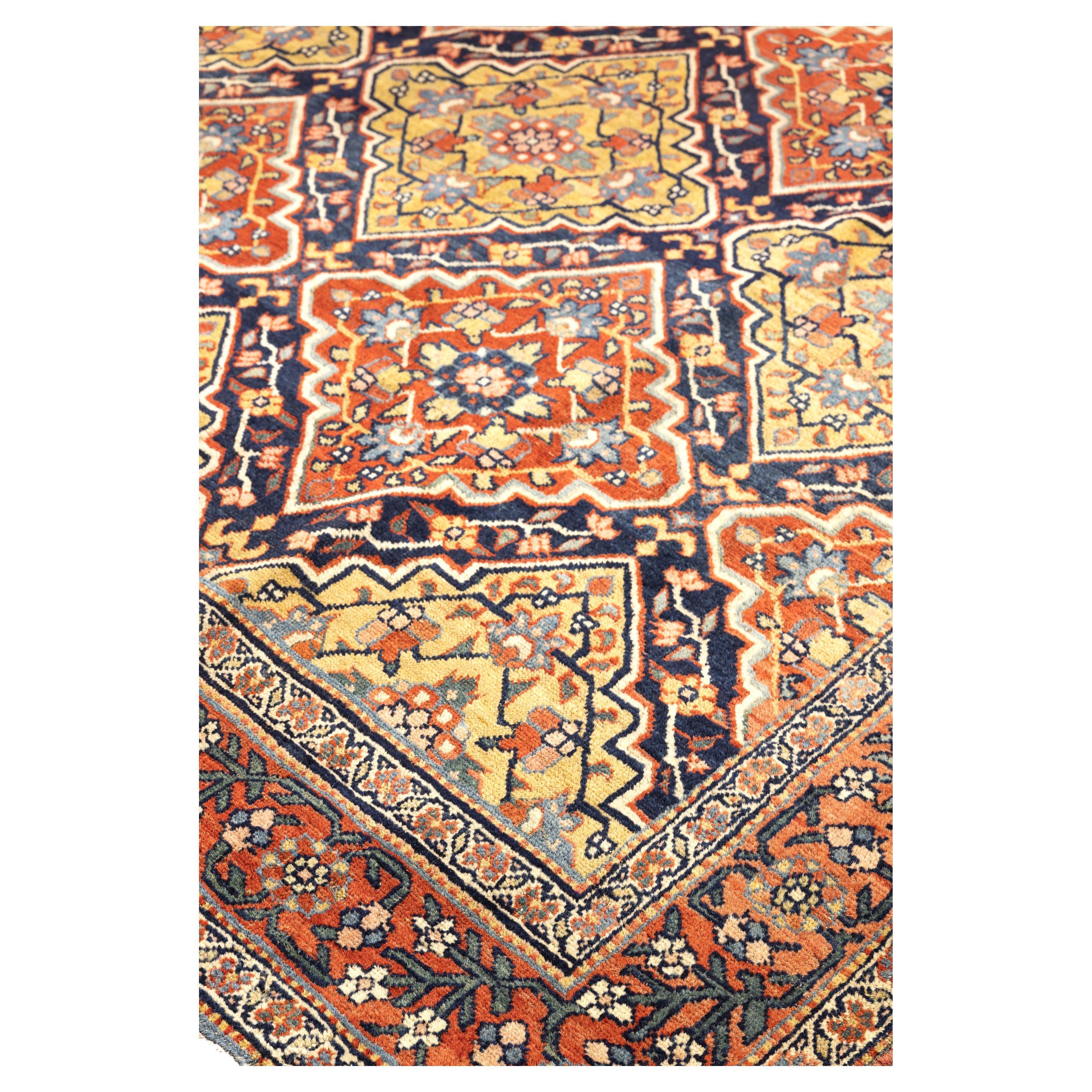 Bidjar – Northwest Persia

This magnificent Bidjar gallery is impressive for its large size and vibrant design, which a master artist made with skilled hands. The navy-blue field is covered with an all-over design with diamonds, spicy mustard