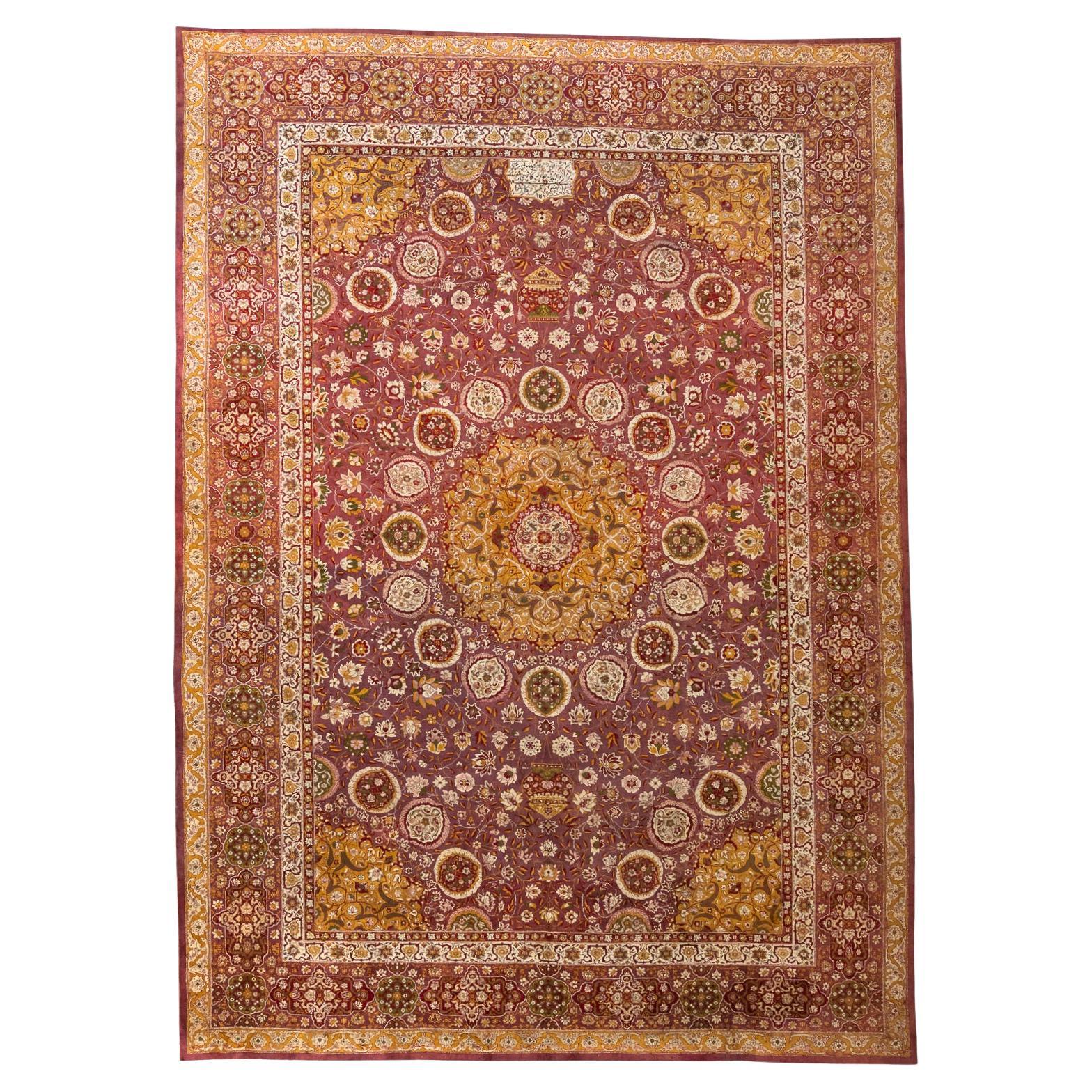 Antique Agra Indian Rug Ardabil Design