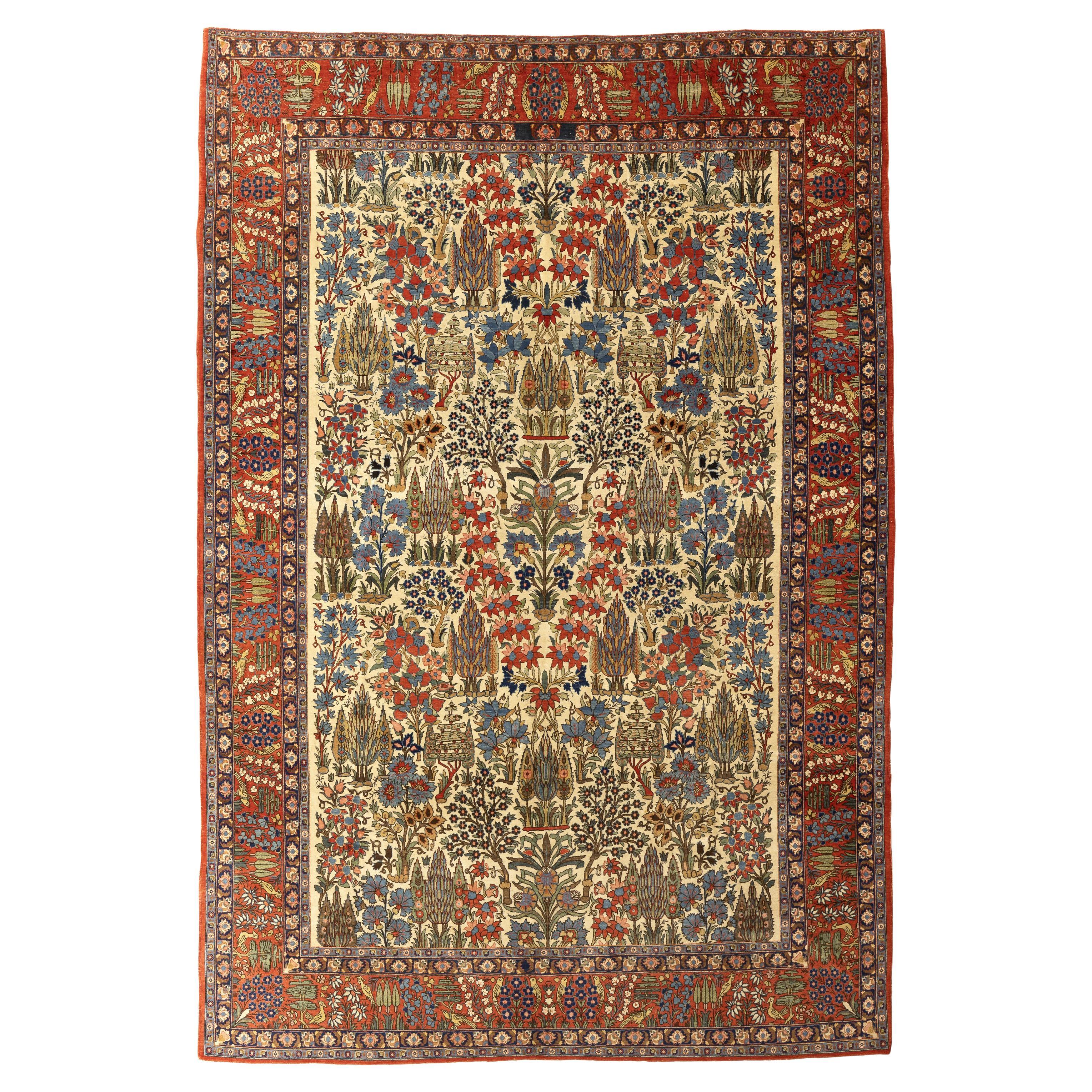 Antique Persian Isfahan Garden Paradise Carpet For Sale