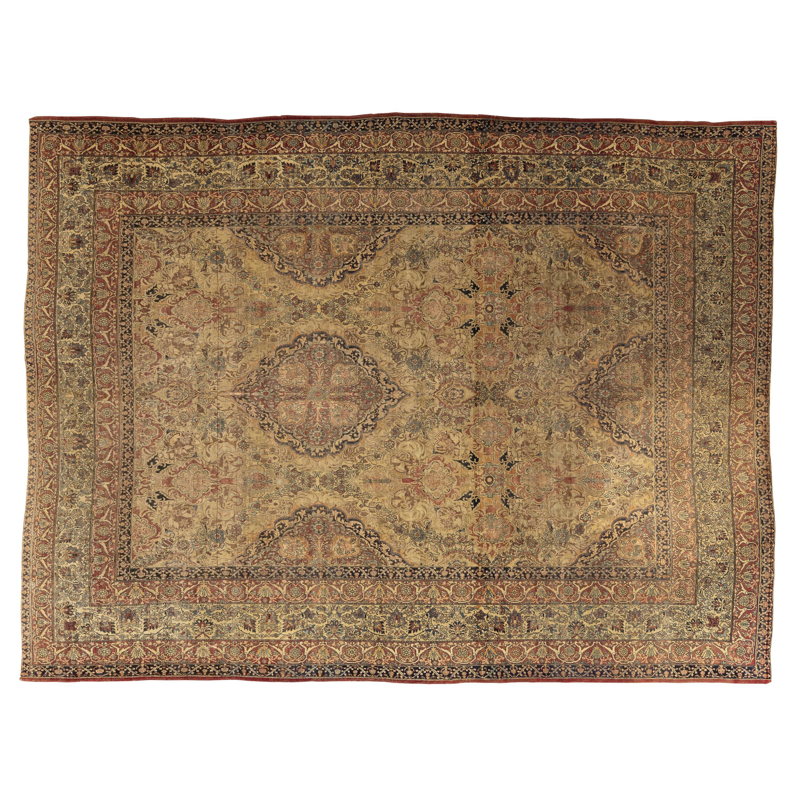 19th Century Antique Perrsian Lavar Kerman Carpet For Sale