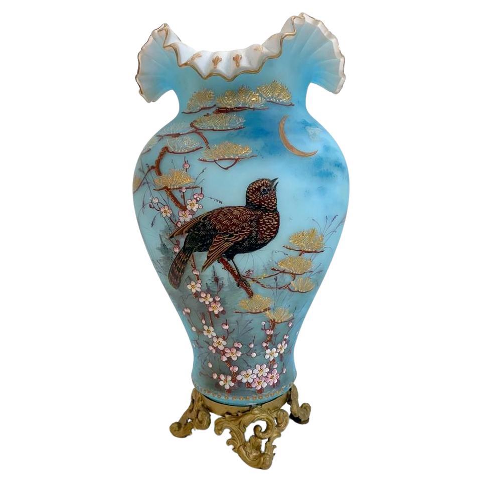 Antique French Pair of Turquoise Opaline Vases
