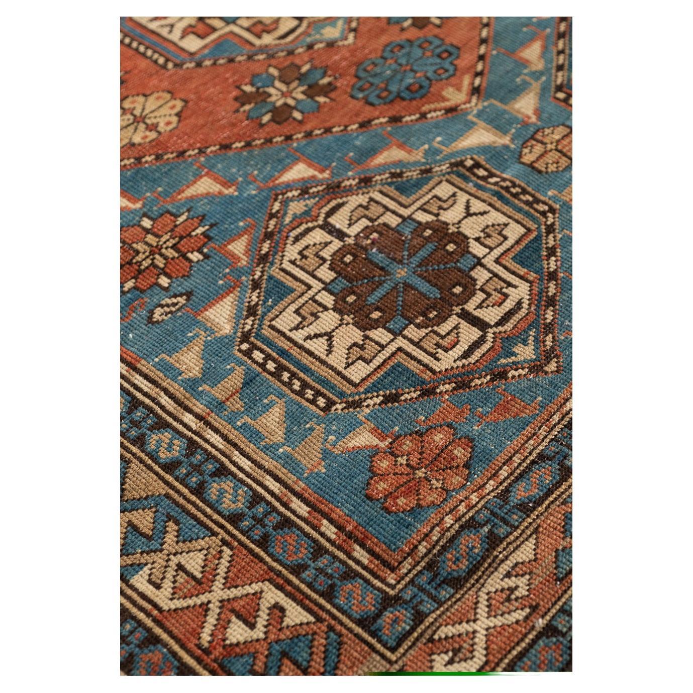 Antique Caucasian Shirvan Bule Rug with Geometric Medallions, 19th Century (Kaukasisch) im Angebot