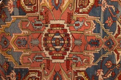 19th Century Antique Large Carpet in Brick Red, Blue and Ivory