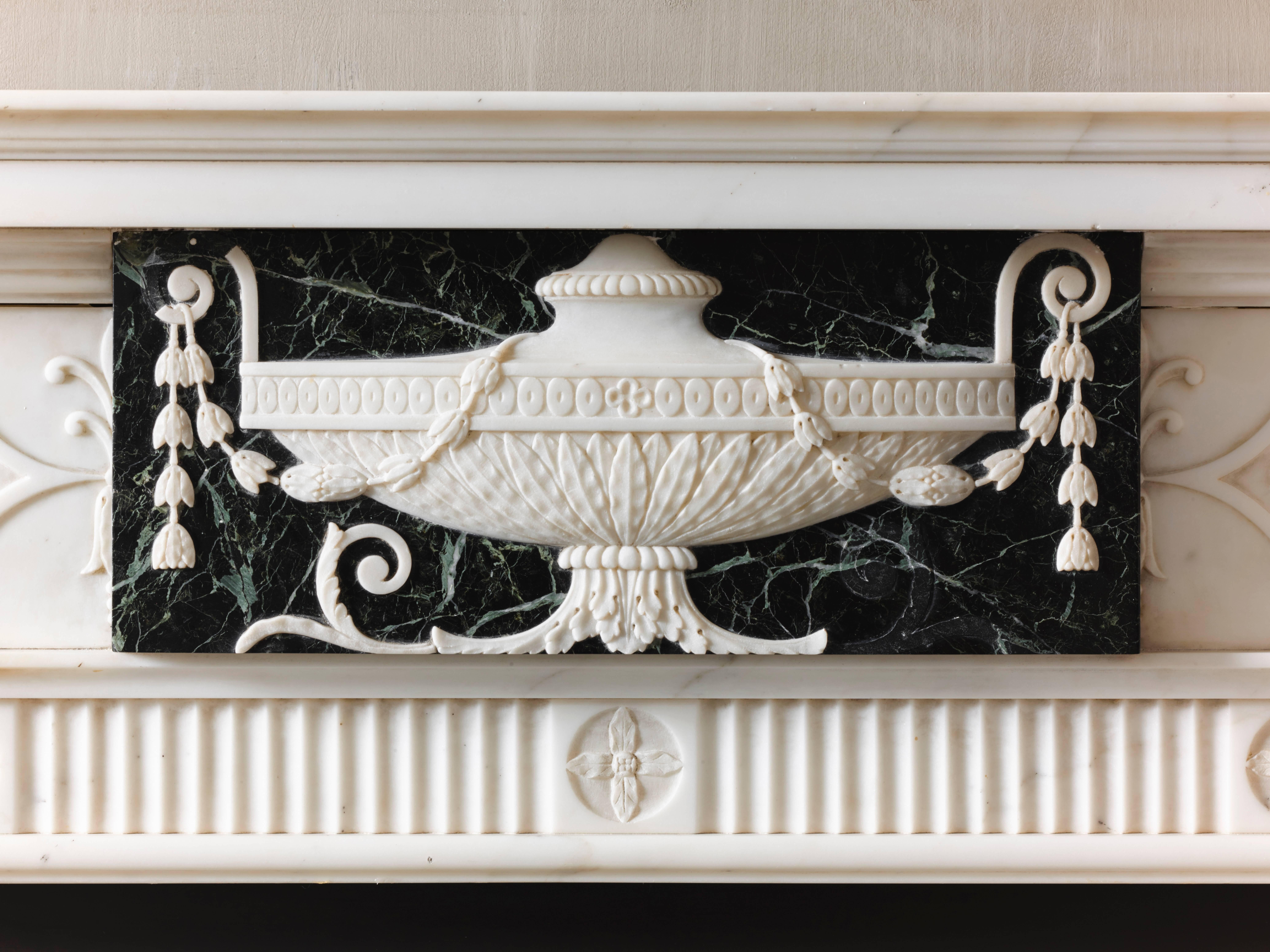 Carved 18th Century Regency Mantel with Antico Verde Fluted Frieze 
