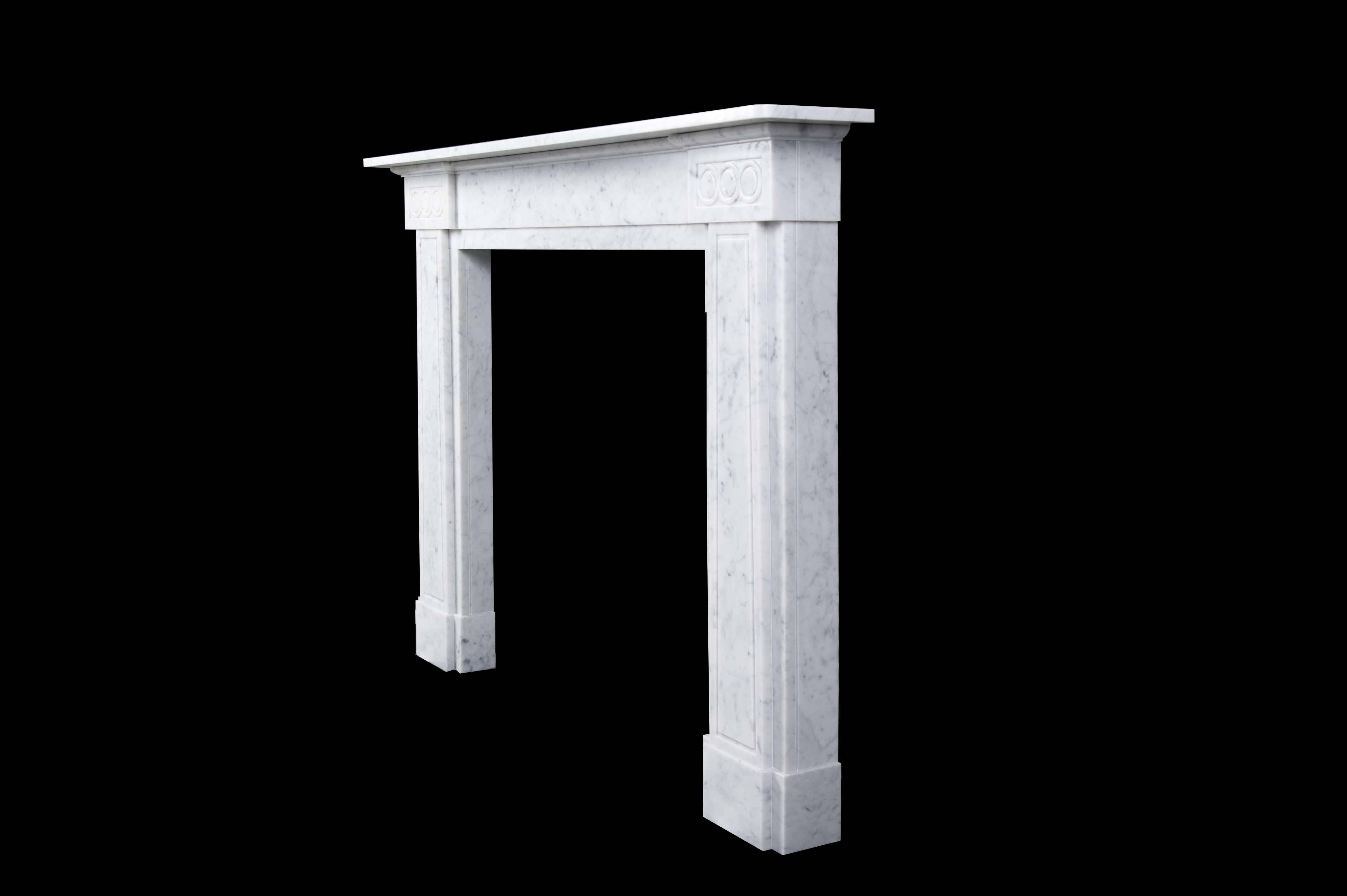 Neoclassical John Soane Inspired Mantelpiece Carved in Carrara Marble