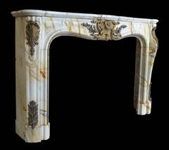 19th Century Louis XV Style Mantel in Siena Clare Marble with Brass