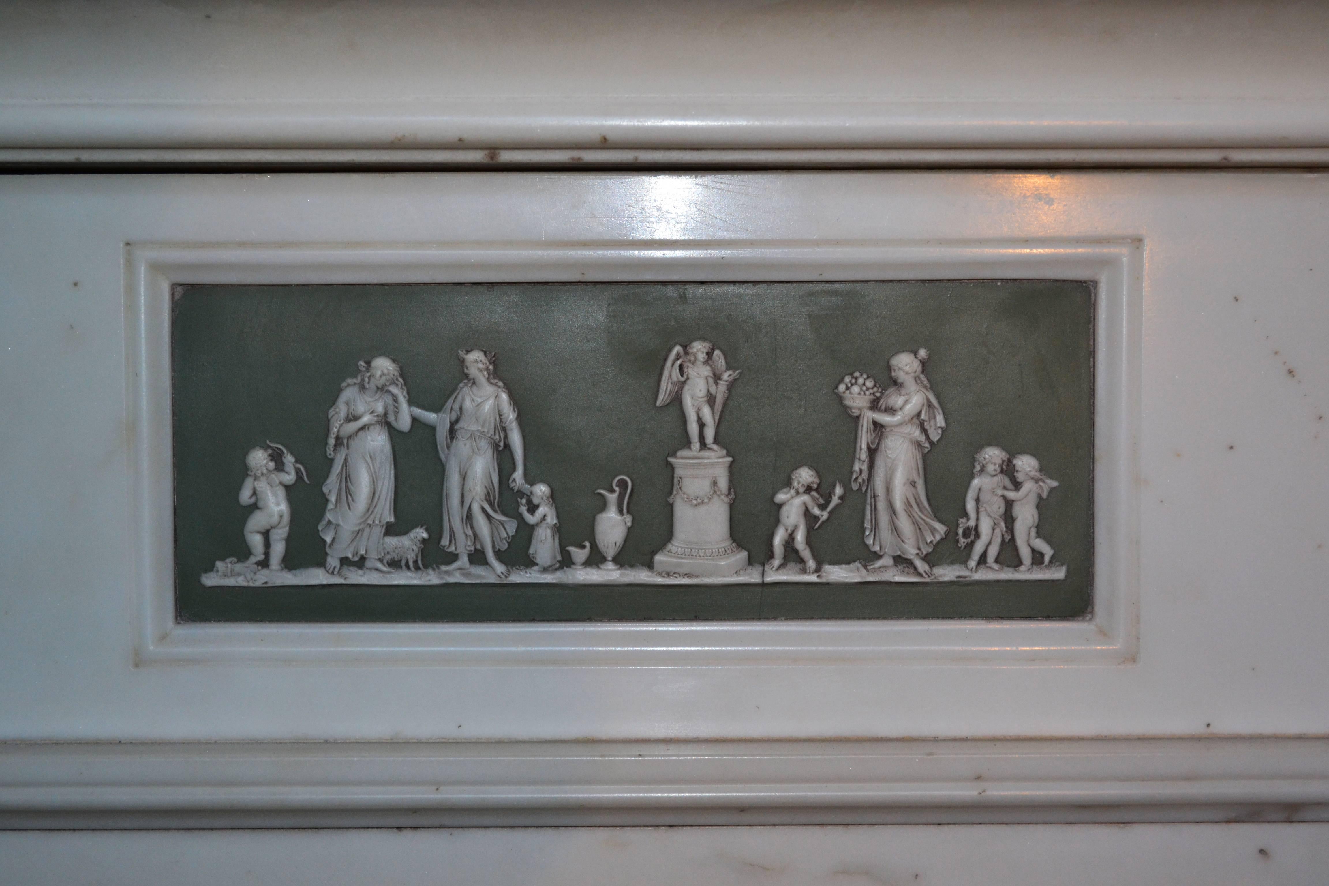 Georgian 18th Century Statuary Marble Mantel with Wedgewood Panel Inlay (GEO-ZE38)