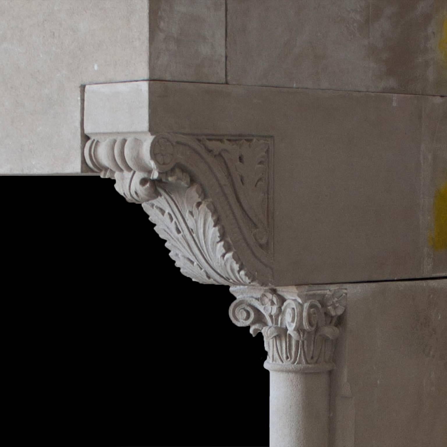 Carved Modern Gothic Mantel in Sandstone For Sale