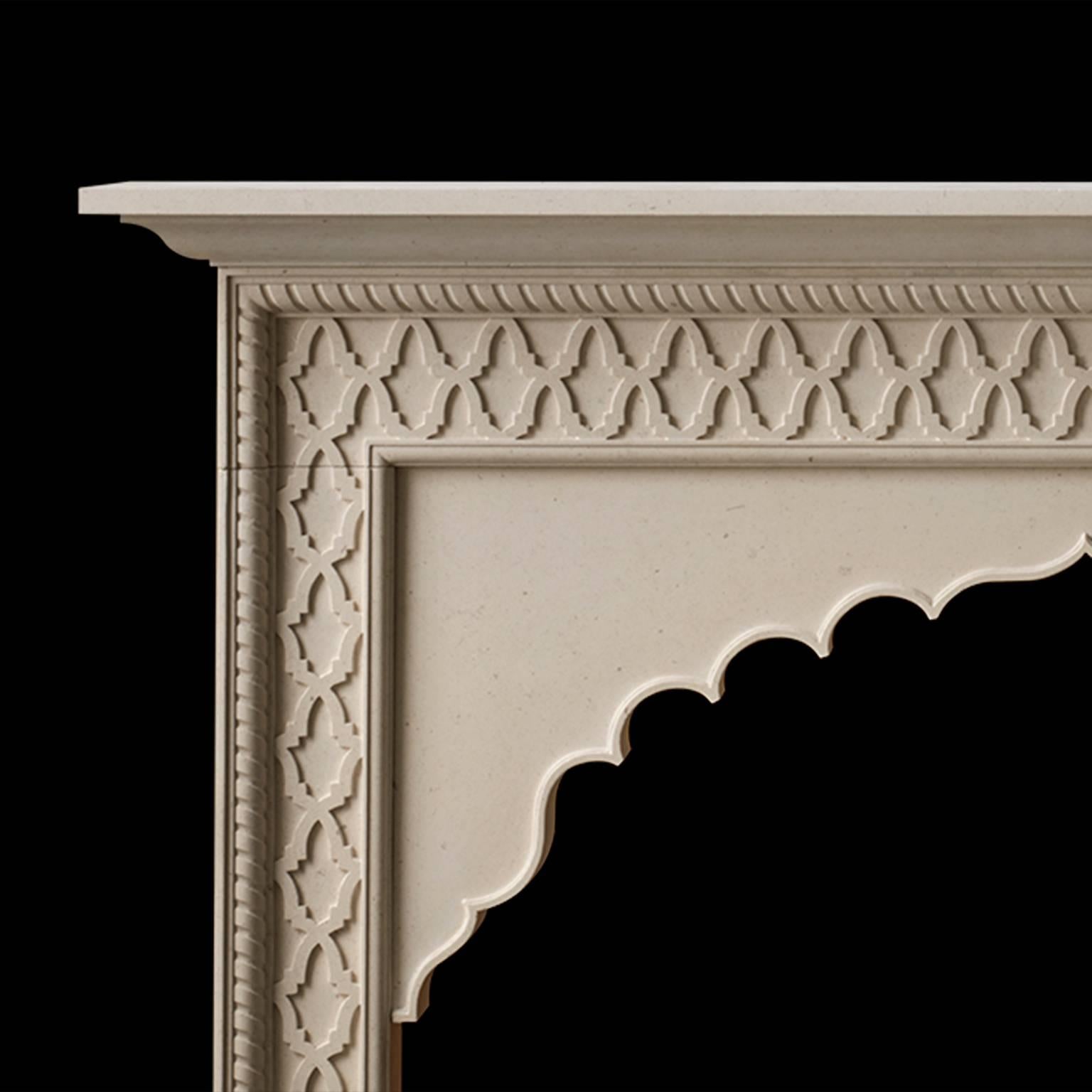 The Castello, from Chesney's Alexa Hampton Collection. Inspired by the Moorish architecture of the Castle of Sammezano in Tuscany, the Castello is hand-carved in Cabouca limestone with interlacing lattice work and a multifoil arch.

Opening