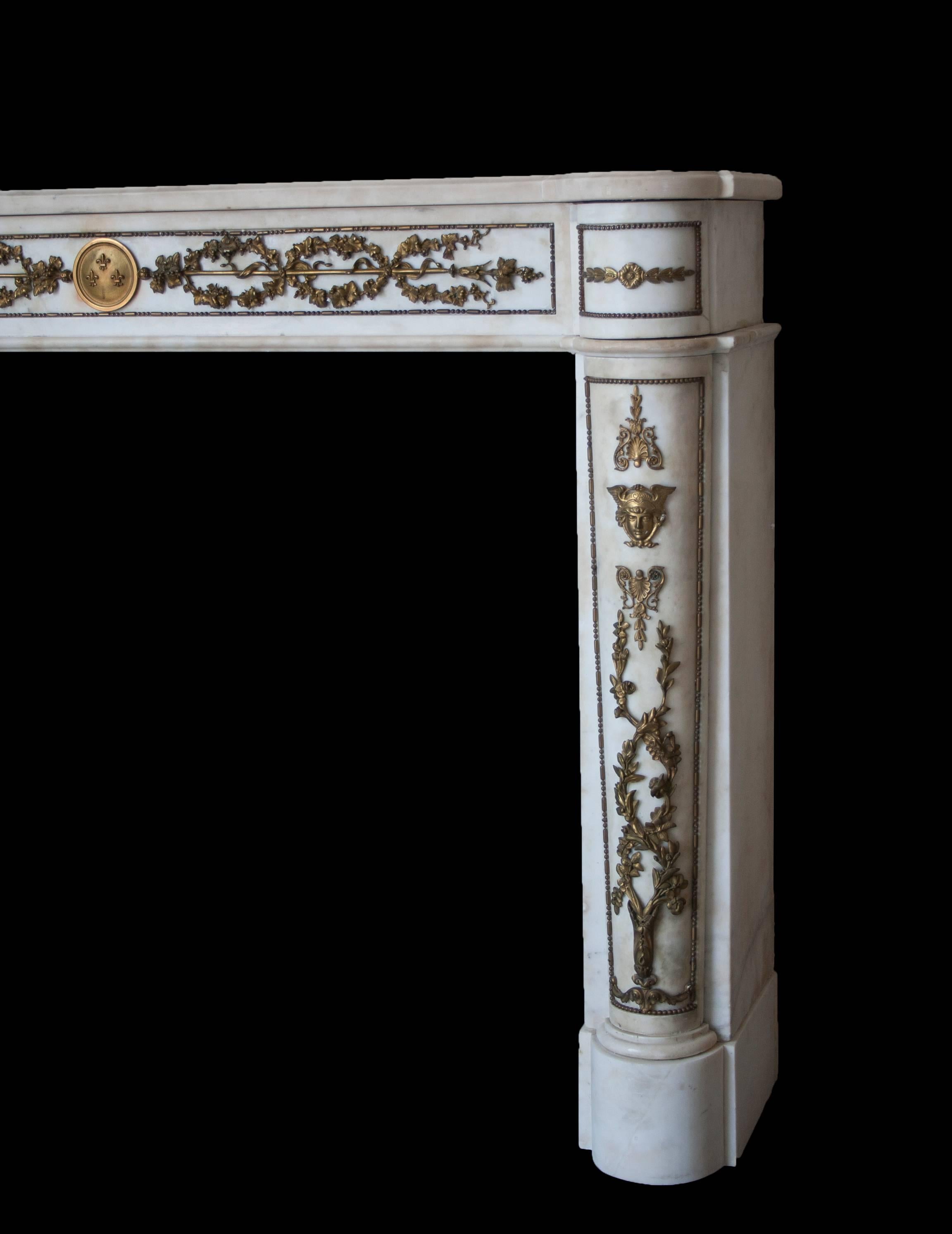 French Empire Style Marble Mantlepiece with Fine Ormolu Detailing