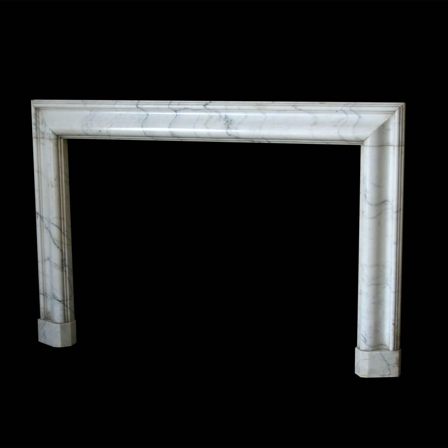 Bolection mantel in statuary marble, circa 1910.

Opening dimensions: 48