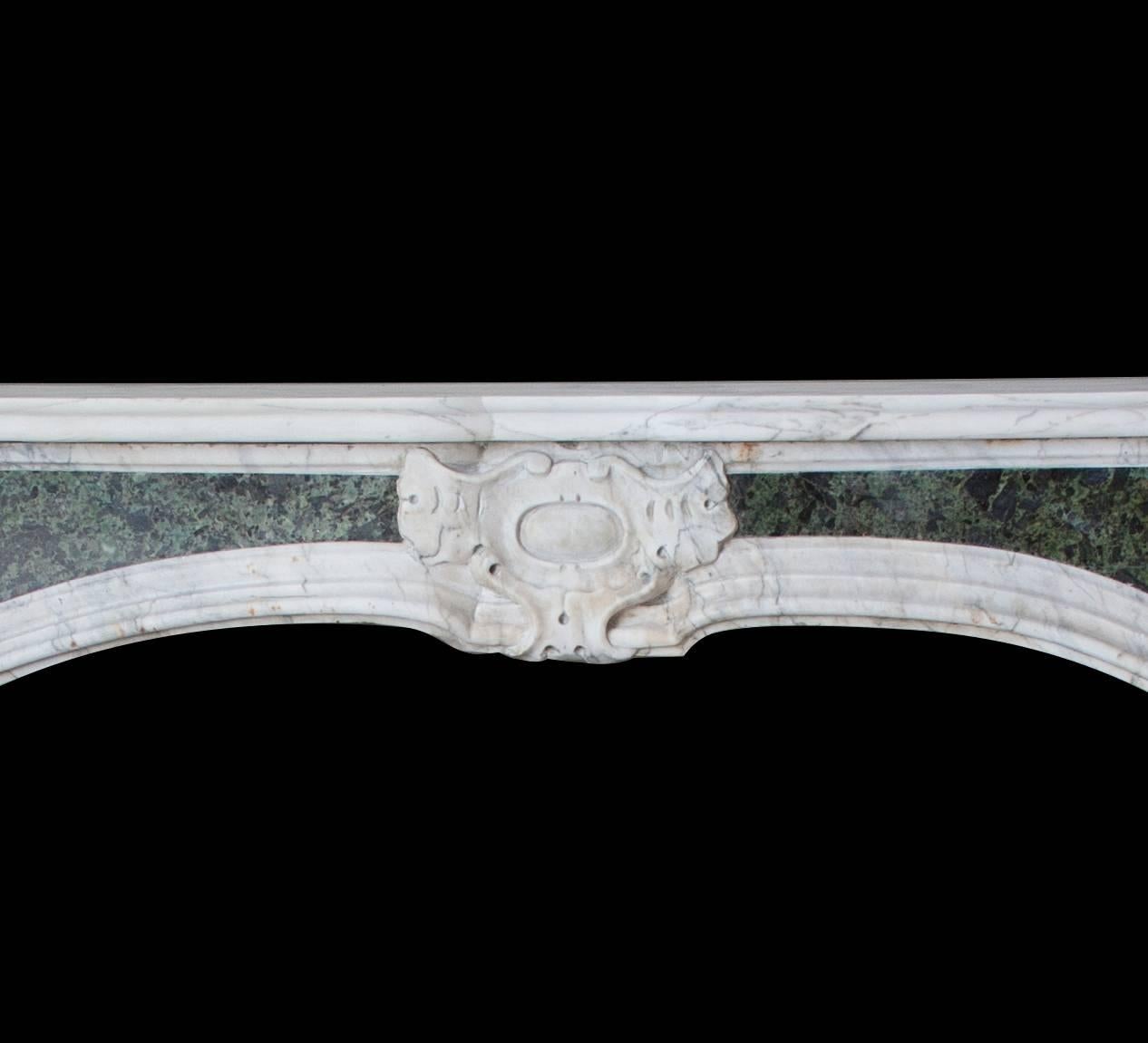 French Louis XV Style Mantelpiece circa 1920 in Statuary Marble with Antico Verde