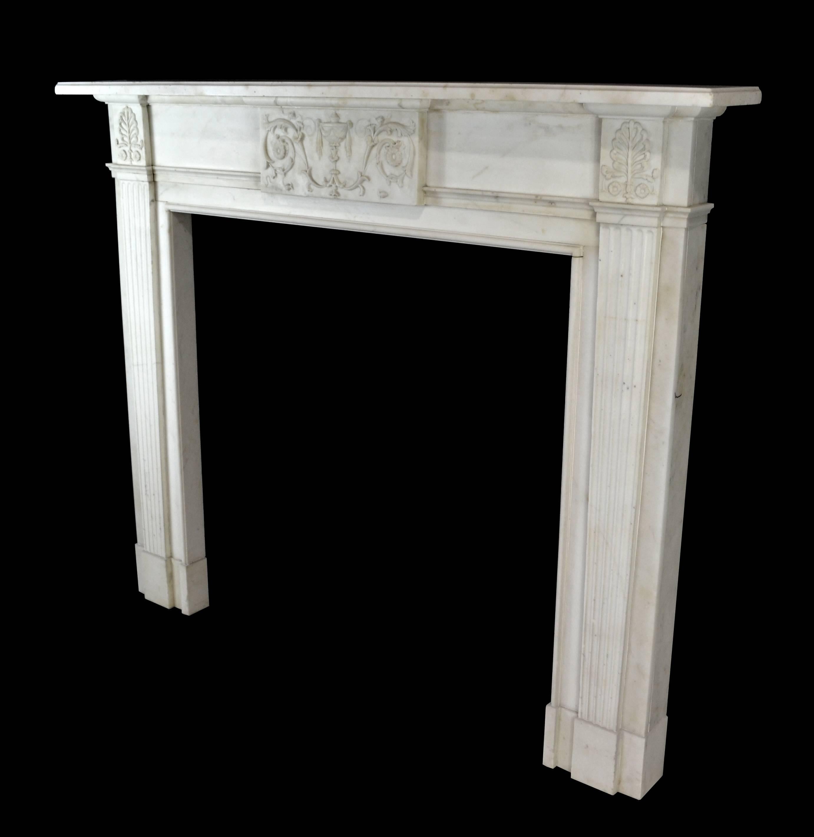 19th Century Neoclassical Statuary Marble Mantelpiece, 'GEO-ZE97' In Good Condition For Sale In New York, NY