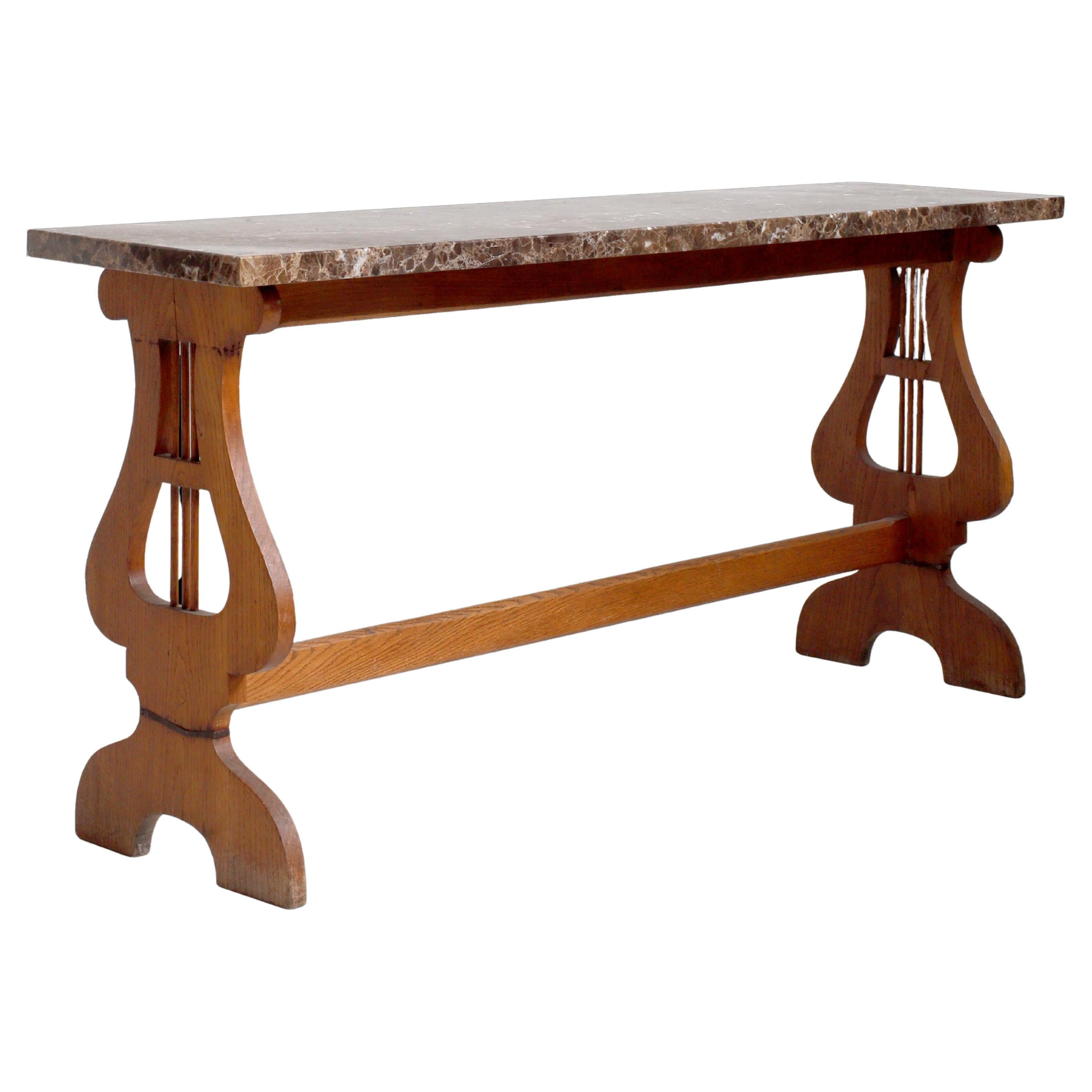 Regency-style Lyre Console with Marble Top For Sale