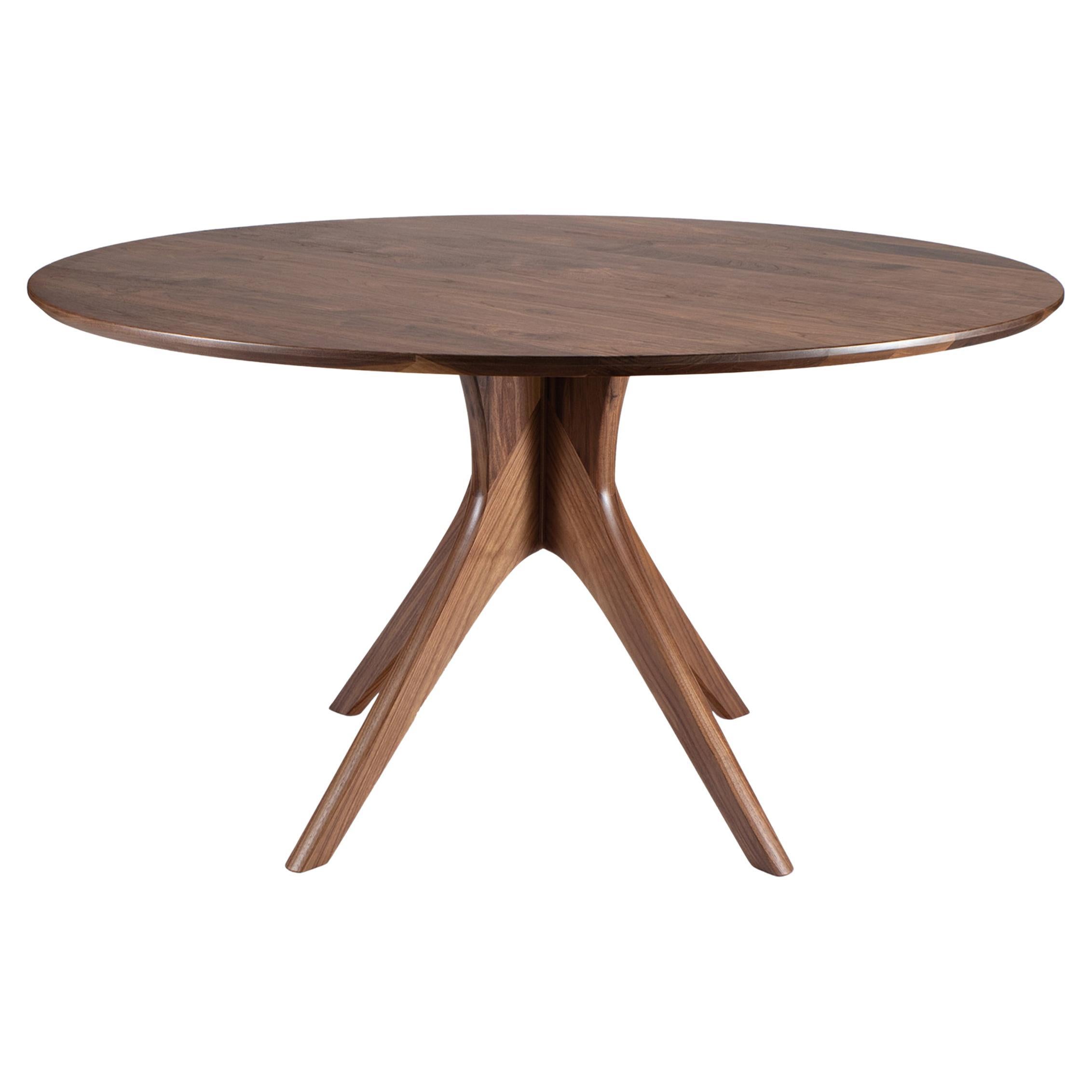 Round Dining Table 54" With Pedestal Base, Handmade, Midcentury Style, Walnut