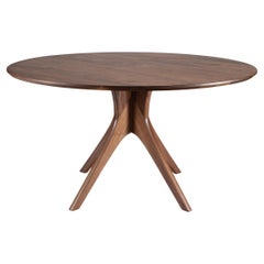 Mesa de Comedor Redonda 60" Con Base de Pedestal, Hecha a Mano, Estilo Mediano Siglo, Nogal
